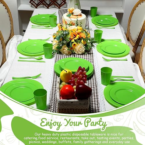 Miniatura 5 de El juego de vajilla de plástico de 150 piezas incluye 25 platos llanos, 25 platos de postre, 25 tazas, 25 tenedores, 25 cuchillos, 25 cucharas para