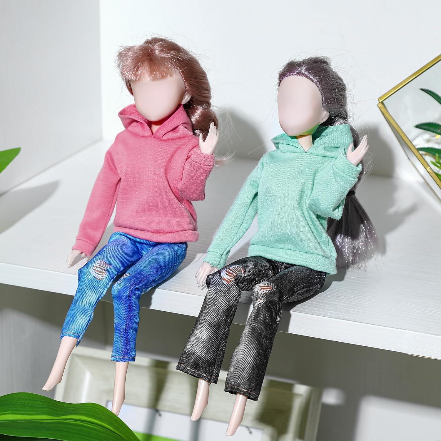 Bencailor 8 Pieces Doll Clothes Girl Accessories Cotton Sweaters Denim Pants Regular Outfit Clothing(Lemon Green, Blue, Pink, Purple,11.5 Inch Doll)
