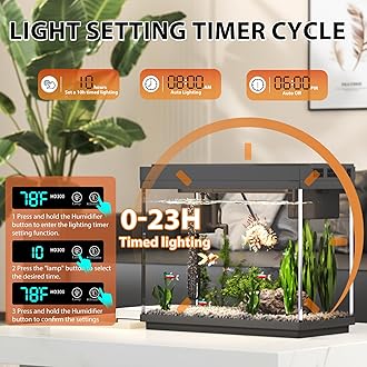 Fish Tank, 2.4 Gallon Fish Aquarium, Fish Tank Starter kit with Smart Humidifier, Temperature Display, 7-Color Lighting, 3 in 1 Quiet Pump with Filteration & Oxygenation & Circulation