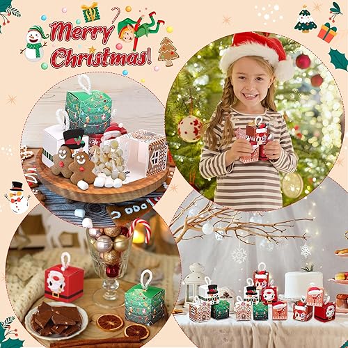 Miniatura 6 de Naler 12 cajas de regalo de Navidad, cajas de galletas de Navidad, cajas de cartón para galletas, cajas de dulces con 50 bolsas de regalo de copo de