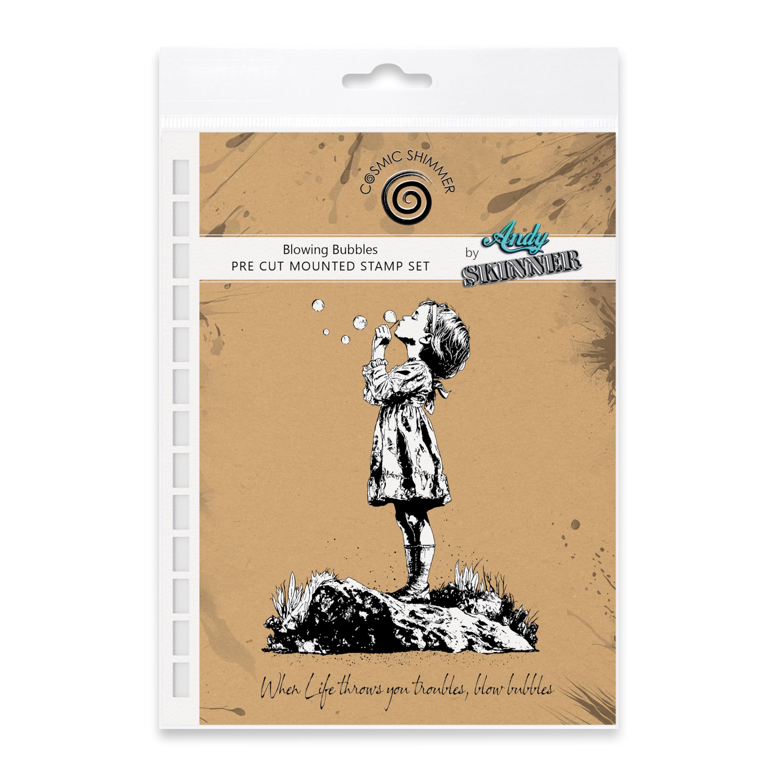 Cosmic Shimmer Girls Red Blowing Bubbles Pre Cut Mounted Rubber Stamp By Andy Skinner & Katy Sue. Creates Image 119 X 89Mms & Quote 12 X 94Mms For Stamping In Mixed Media, Art Journaling, Card Making