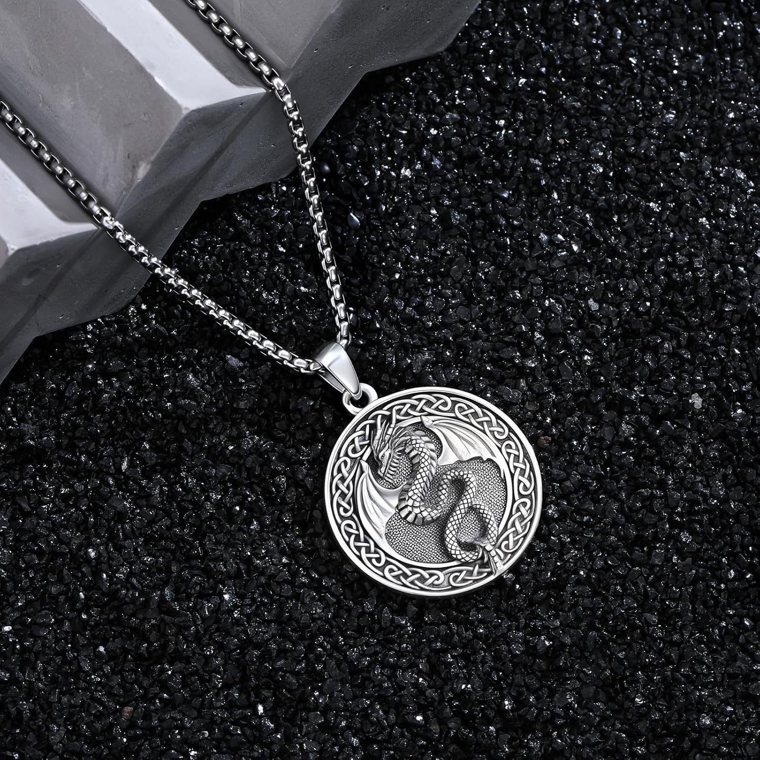 Dragon Necklace 925 Sterling Silver Punk Dragon Pendant Gothic Jewelry Gifts for Men, w/Stainless Stain Chain 22"+2" - Image 4