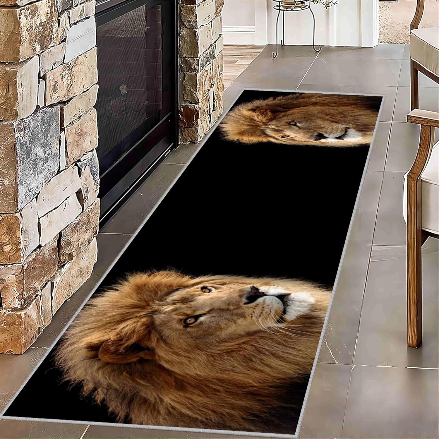 Modern Lion Rug Runners for Hallways, Lion Vintage Non Slip 1.3x7ft Washable Rug, Rustic Africa Animal Themed Area Rug, Men Print Indoor Carpet Runner for Kitchen Room Entryway Living Room