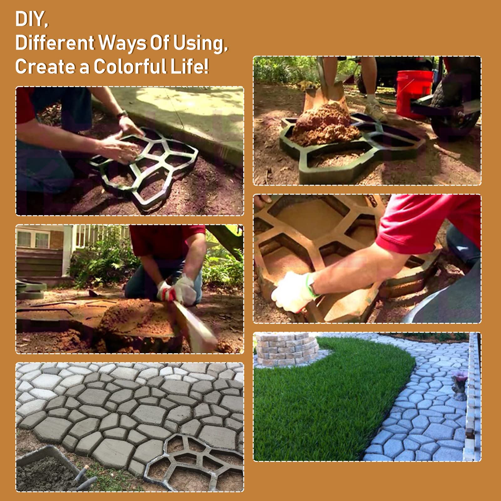 Randaco 10 Pezzi Stampo in Cemento, Stampo in plastica per calcestruzzo da giardino, Pavimentazione di Pietra Cemento Forma per esterni terrazze 43 x 43 x 4 cm