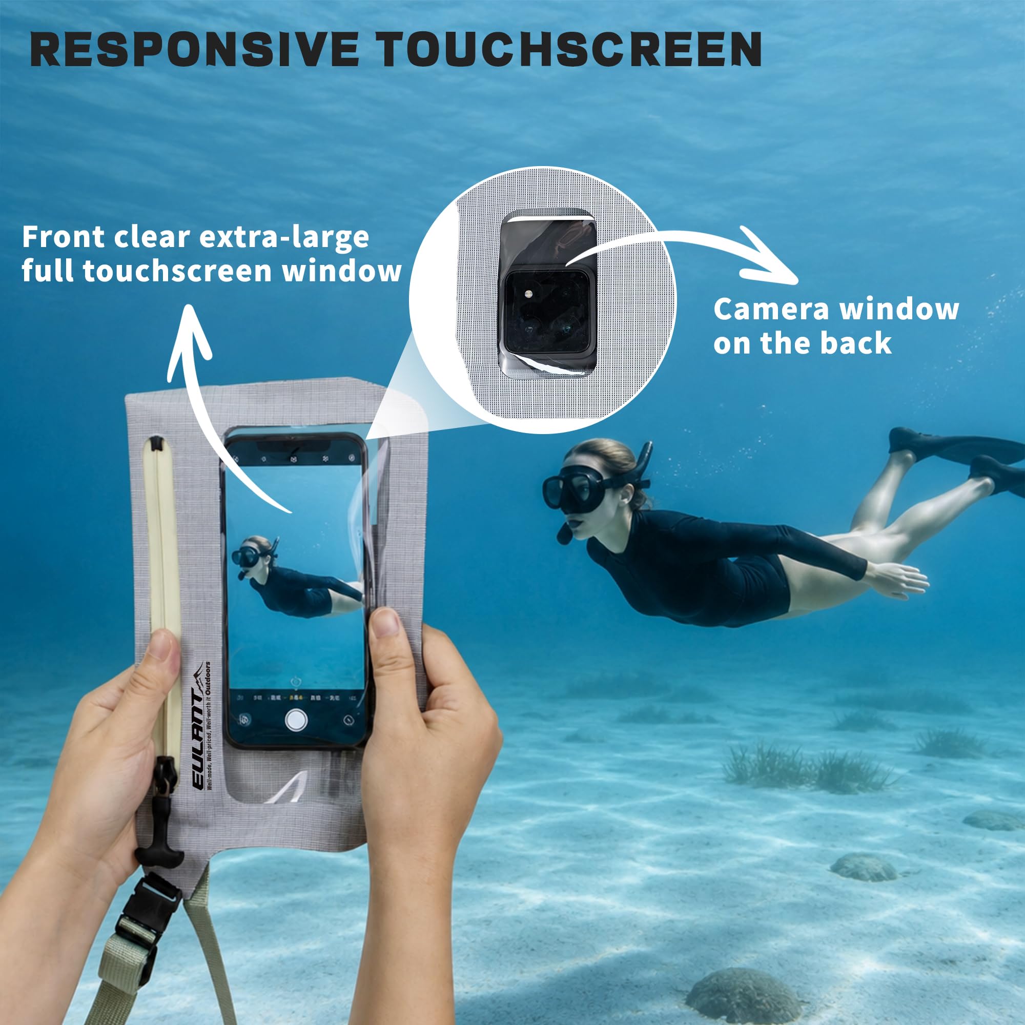 EULANT 2X Funda Movil Impermeable Agua con Cremallera IPX8 | 2 unidades, con correa ajustable, con cremallera impermeable IPX8, Ventanas transparentes delante y detrás