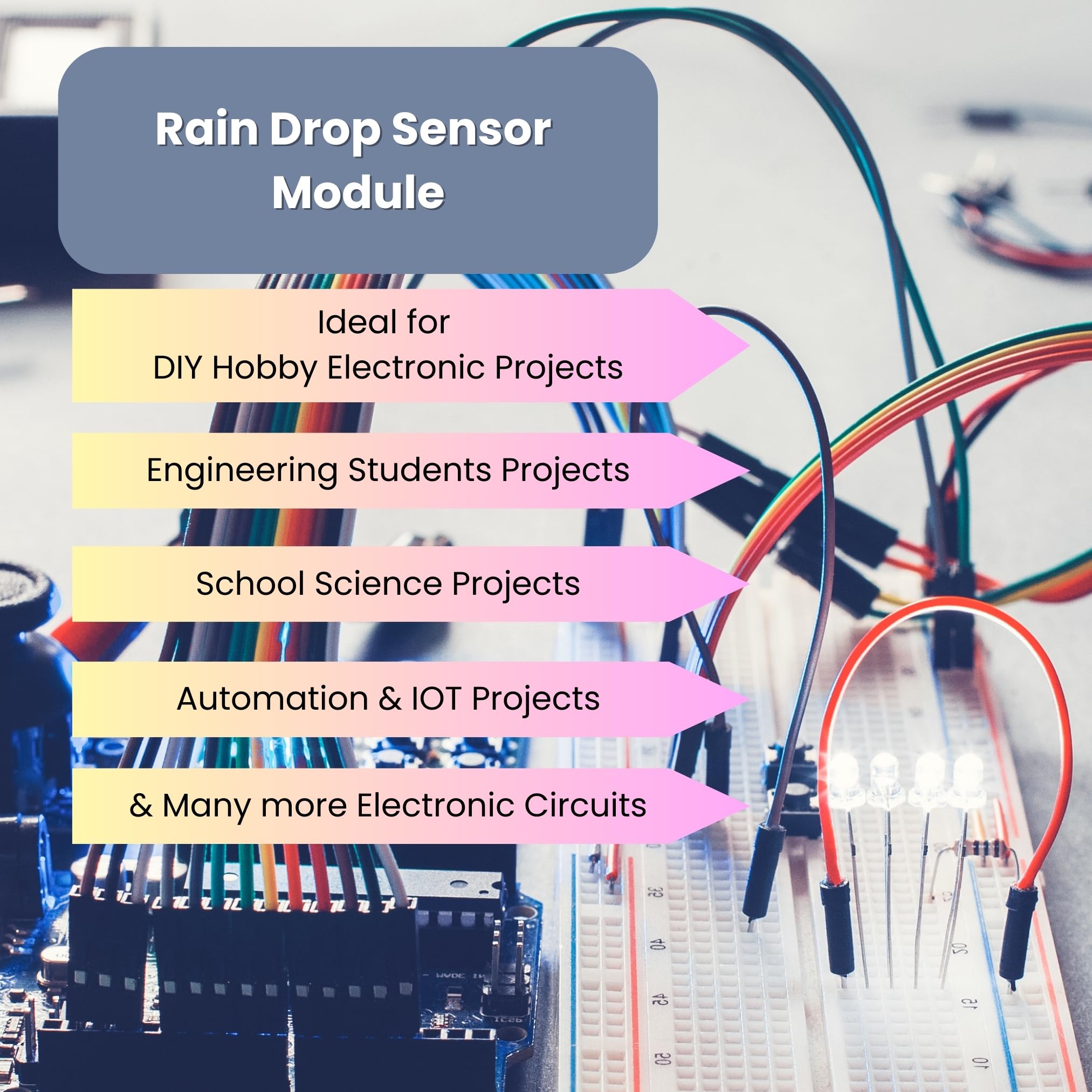 Lalitha rain sensor module for diy & school projects | Raindrop detection sensor compatible with uno | Rain module weather module Humidity For Arduno - Image 7 thumbnail