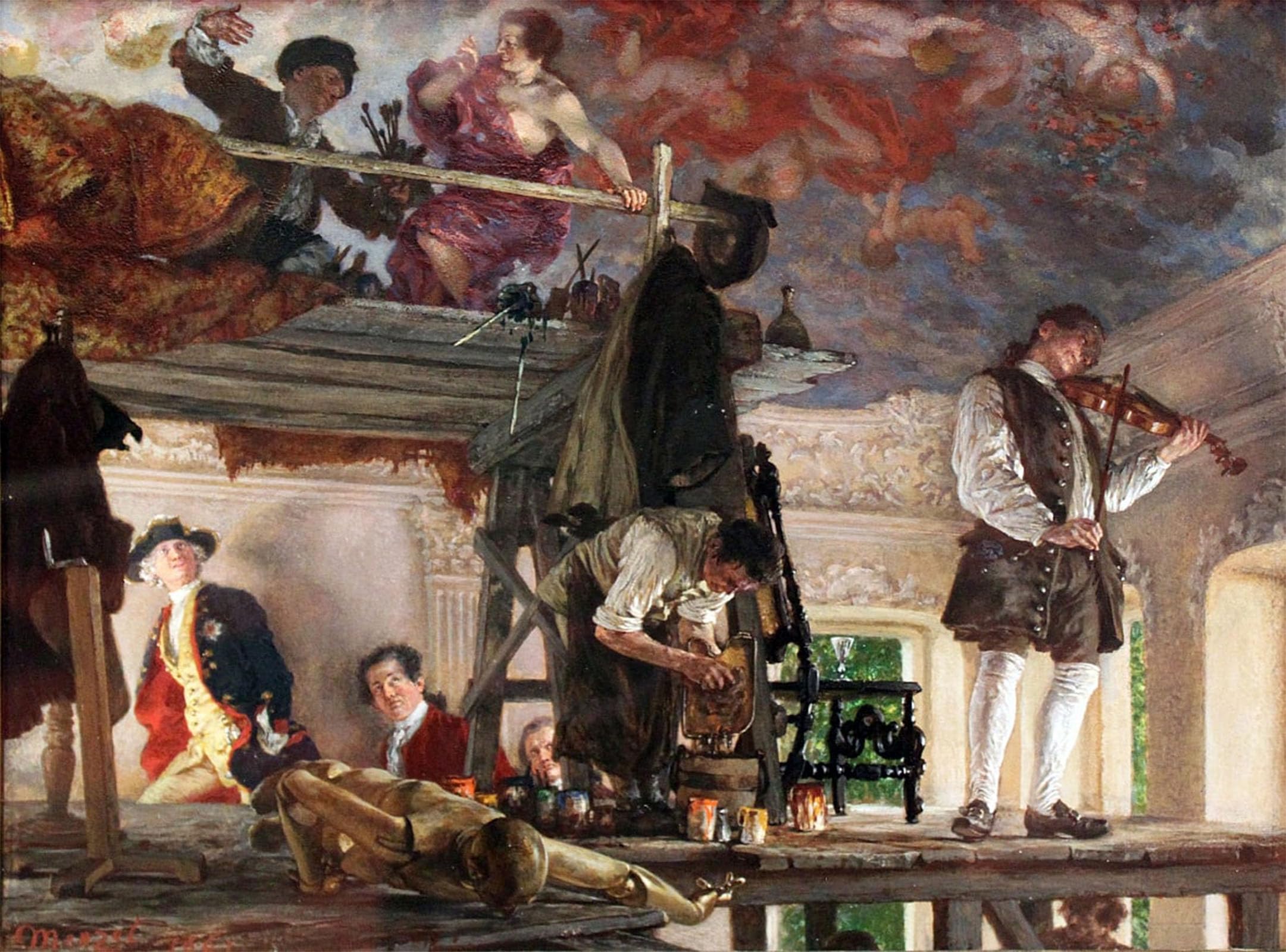 ARTXLXXBN Famous Painting Canvas Artwork Graffiti Print Crown Frederick visited the painter Pesne by Adolph Menzel Portrait Canvas Image for Home Decor 60x90cm