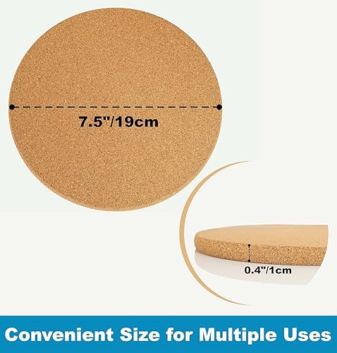 Miniatura 4 de Salvamanteles de corcho para platos calientes, almohadillas calientes de corcho de 7.5 pulgadas para encimeras, ollas y sartenes, salvamanteles