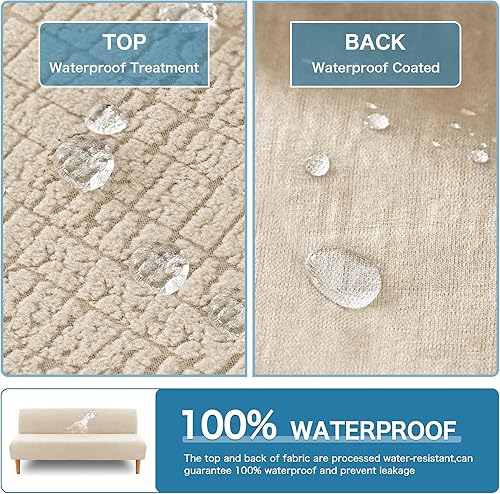 Miniatura 3 de H.VERSAILTEX Fundas de futón 100% impermeables, a prueba de fugas, sin brazos, funda de sofá cama jacquard elástica, funda lavable para futón,