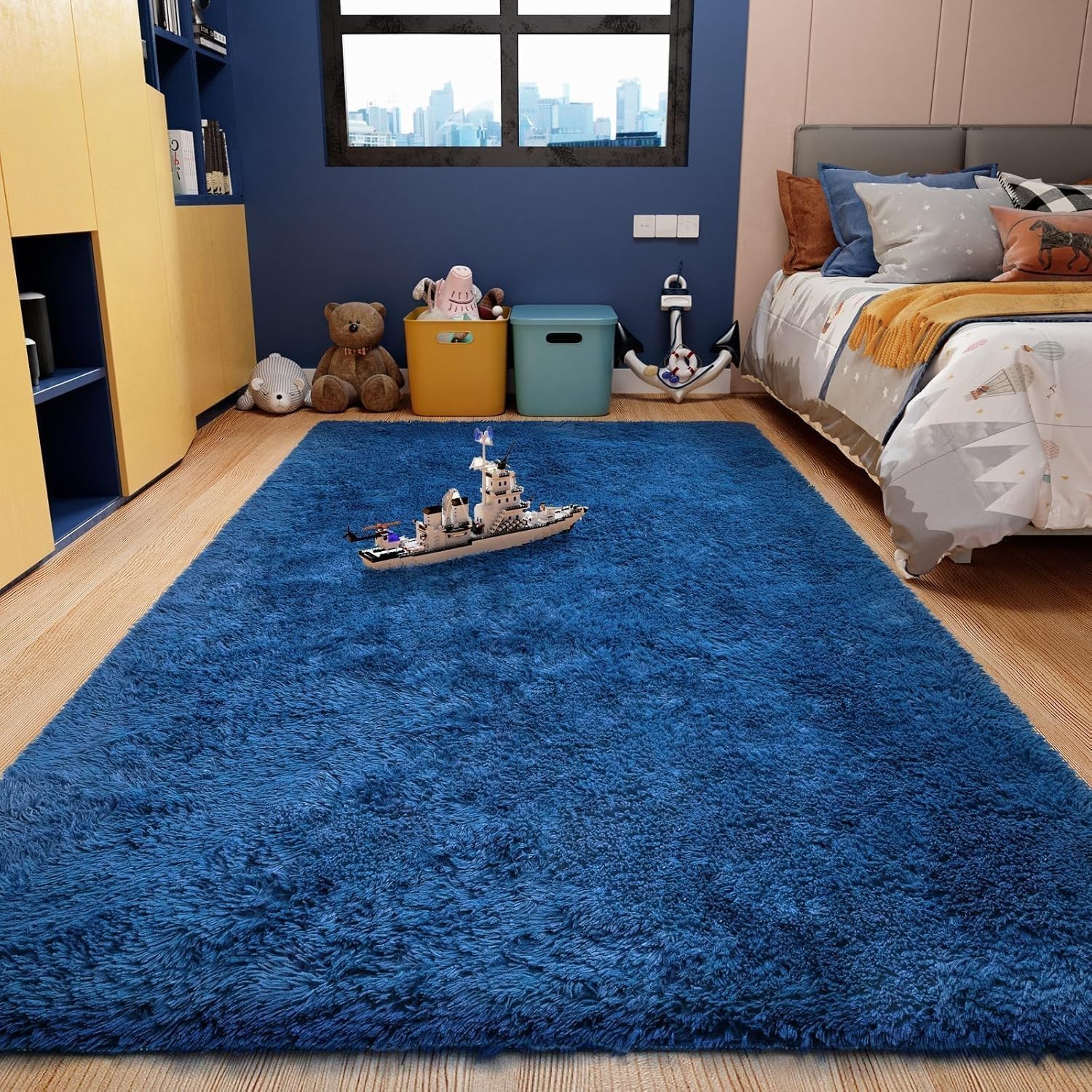 Ophanie Upgrade 4x6 Blue Rugs for Bedroom, Dark Blue Fluffy Shaggy Soft Carpet, Navy Indoor Floor Carpet for Kids Baby Boys Teen Dorm Room, Nursery,Home Decor Aesthetic 4-blue 4' x 6' (Rectangular)