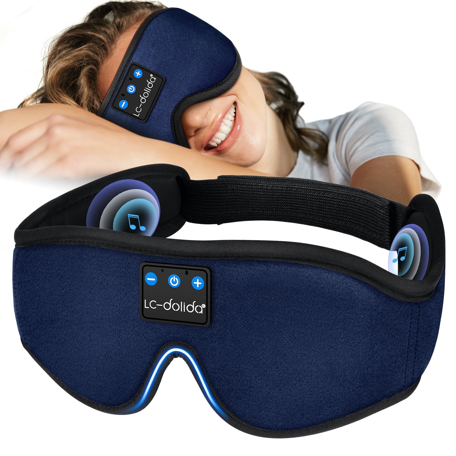 LC-dolida Sleep Headphones, Sleep Mask Bluetooth Wireless Music Eye Mask, Sleeping Headphones for Side Sleepers Sleep Mask with Bluetooth Headphones Ultra-Thin Stereo Speakers Perfect for Sleeping view 8