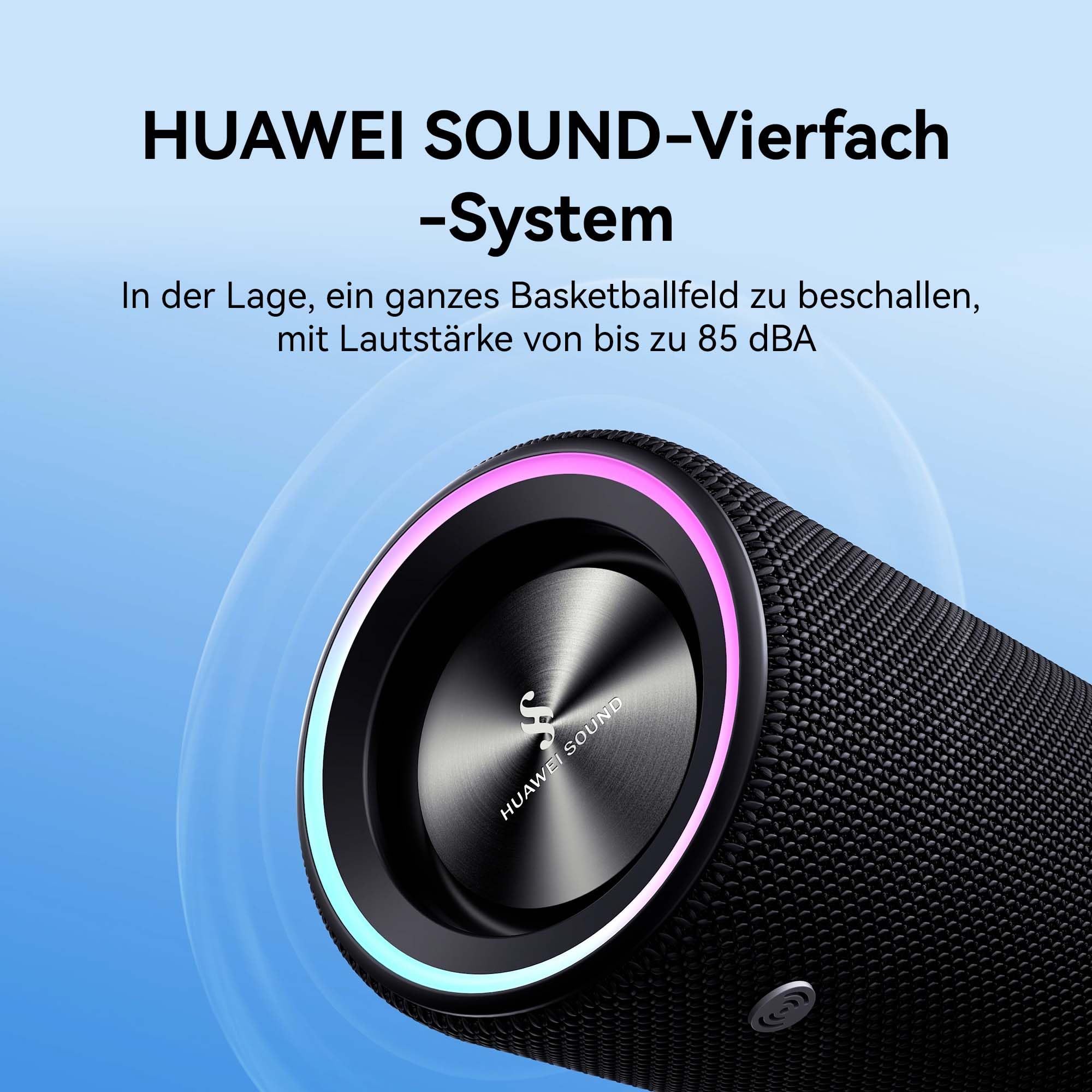 HUAWEI Sound Joy 2 Tragbarer Bluetooth-Lautsprecher, Schwarz | Sound-Vierfach-System, 26-Stunden-Wiedergabe, IP67 Staub- und wasserbeständig, Schütteln für Stereo, stilvolle Lichtshow