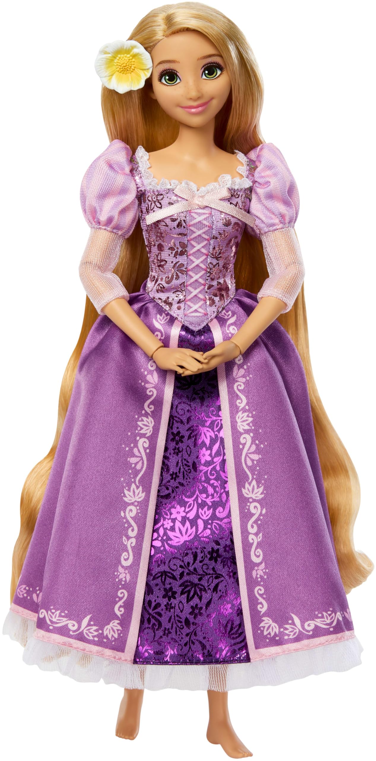 Mattel Disney Princess Rapunzel-Modepuppe aus der Glitzerprinzessinnen-Reihe mit abnehmbarem Kleid und Haarspange, JLM94