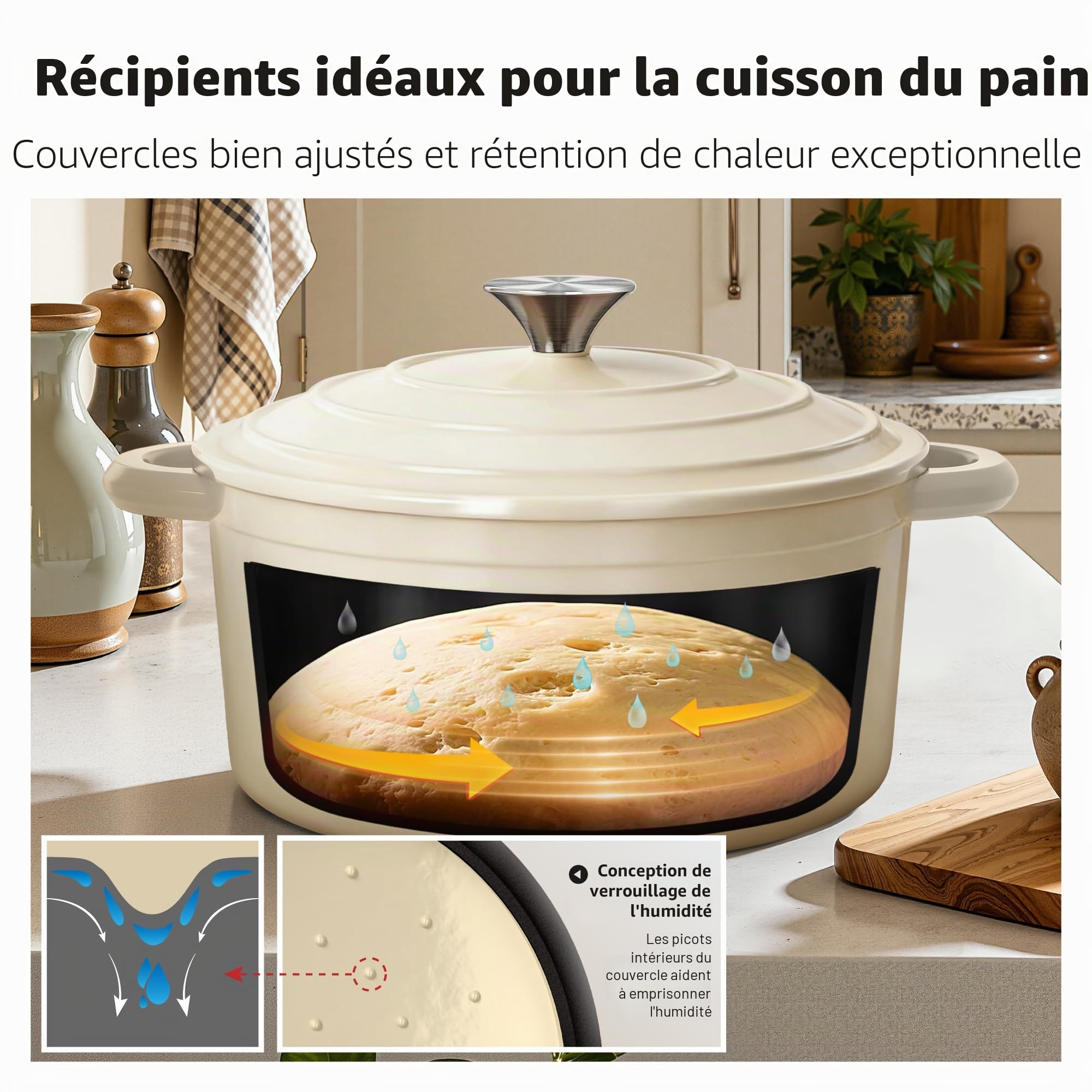 Kitchen Academy Lot de 7 Casseroles en Fonte émaillée Induction Beige Casseroles et Poêles Antiadhésif, Cocotte Fonte Émaillée avec Couvercle non Toxique Batterie de Cuisine Tous Feux