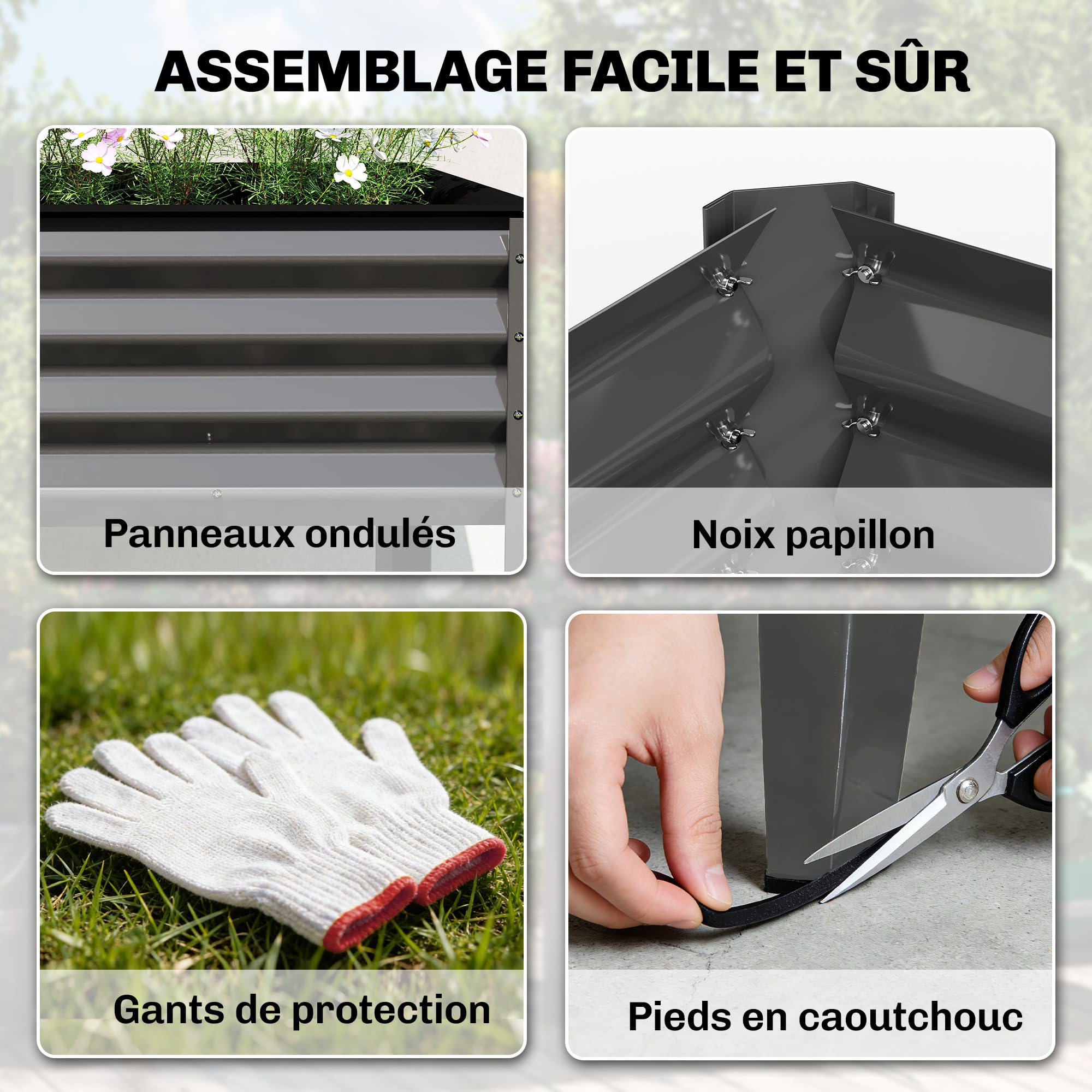 Outsunny Potager sur Pieds en Métal Jardinière 180 x 55 x 80 cm Gris Foncé