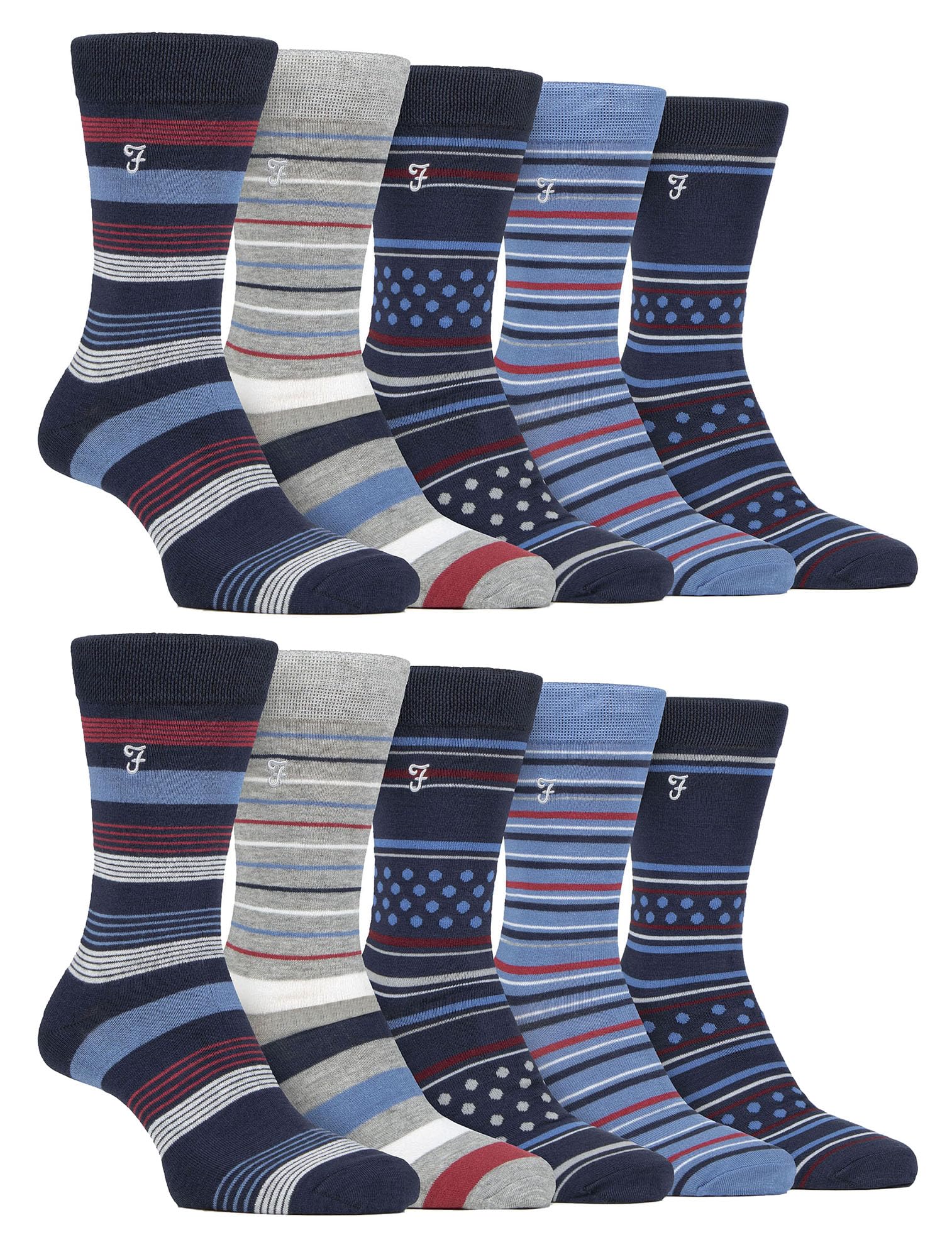 Farah (6-11, / Navy) - Mens 10 Pair Multi-Pack Bright Bamboo Socks Blue