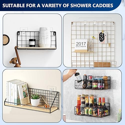 Miniatura 8 de Paquete de 14 ganchos de repuesto para regadera, ganchos fuertes, estante de ducha sin perforación, ganchos para cesta, soporte de jabón y estantes
