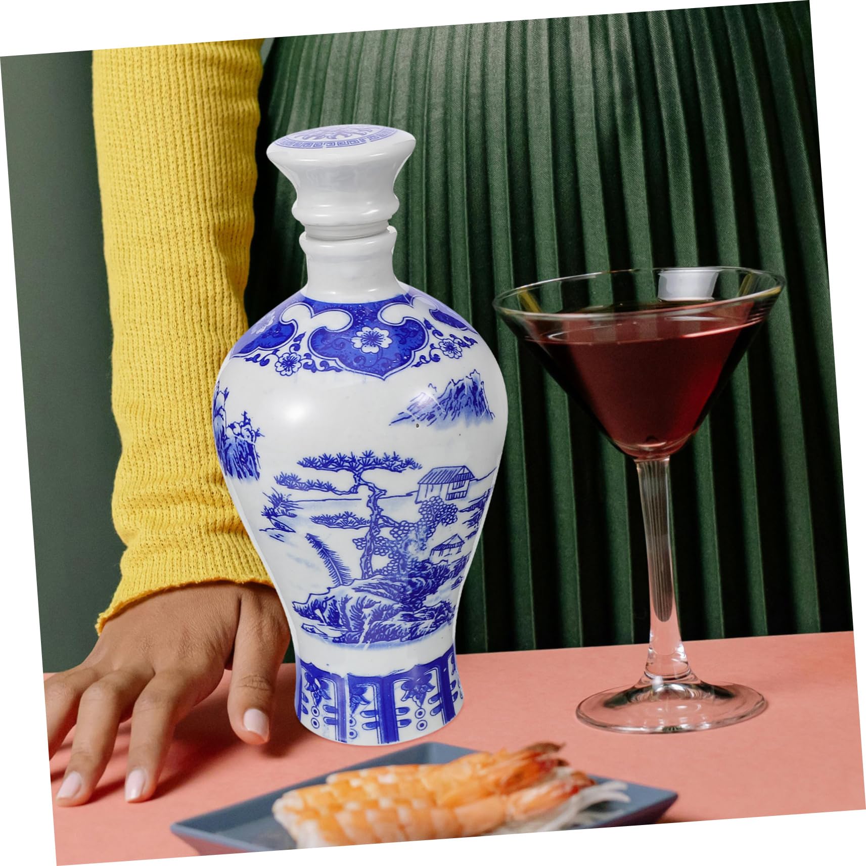 Amazon.co.jp: BEBEMOKO 青花磁器製酒瓶 上質な風デザイン ブルー