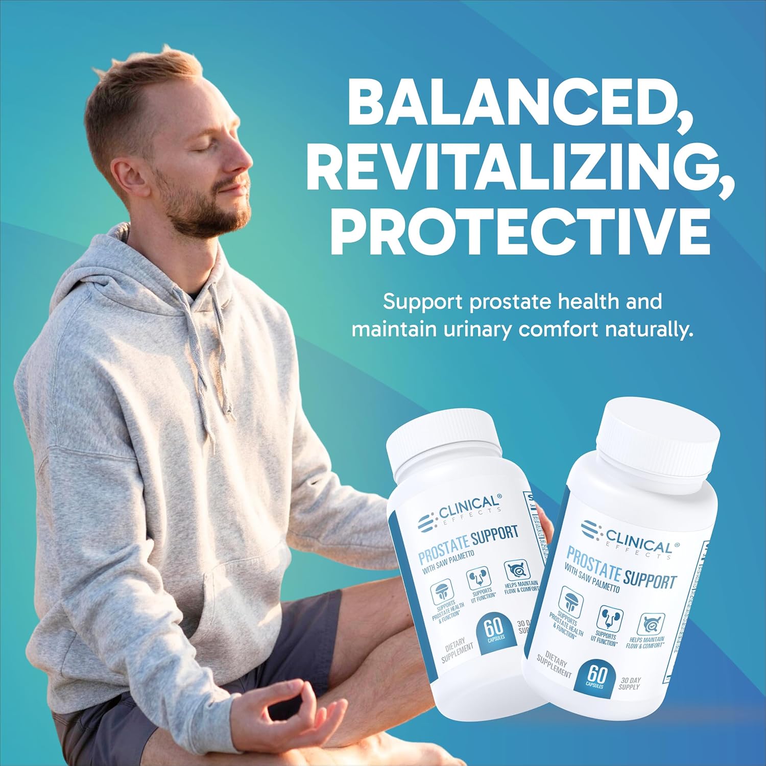 Clinical Effects Prostate Health Supplement - Prostate Support and Men's Health Formula - 60 Capsules - with Vitamin E, Pumpkin Seed and Saw Palmetto for Men of All Ages - Made in The USA