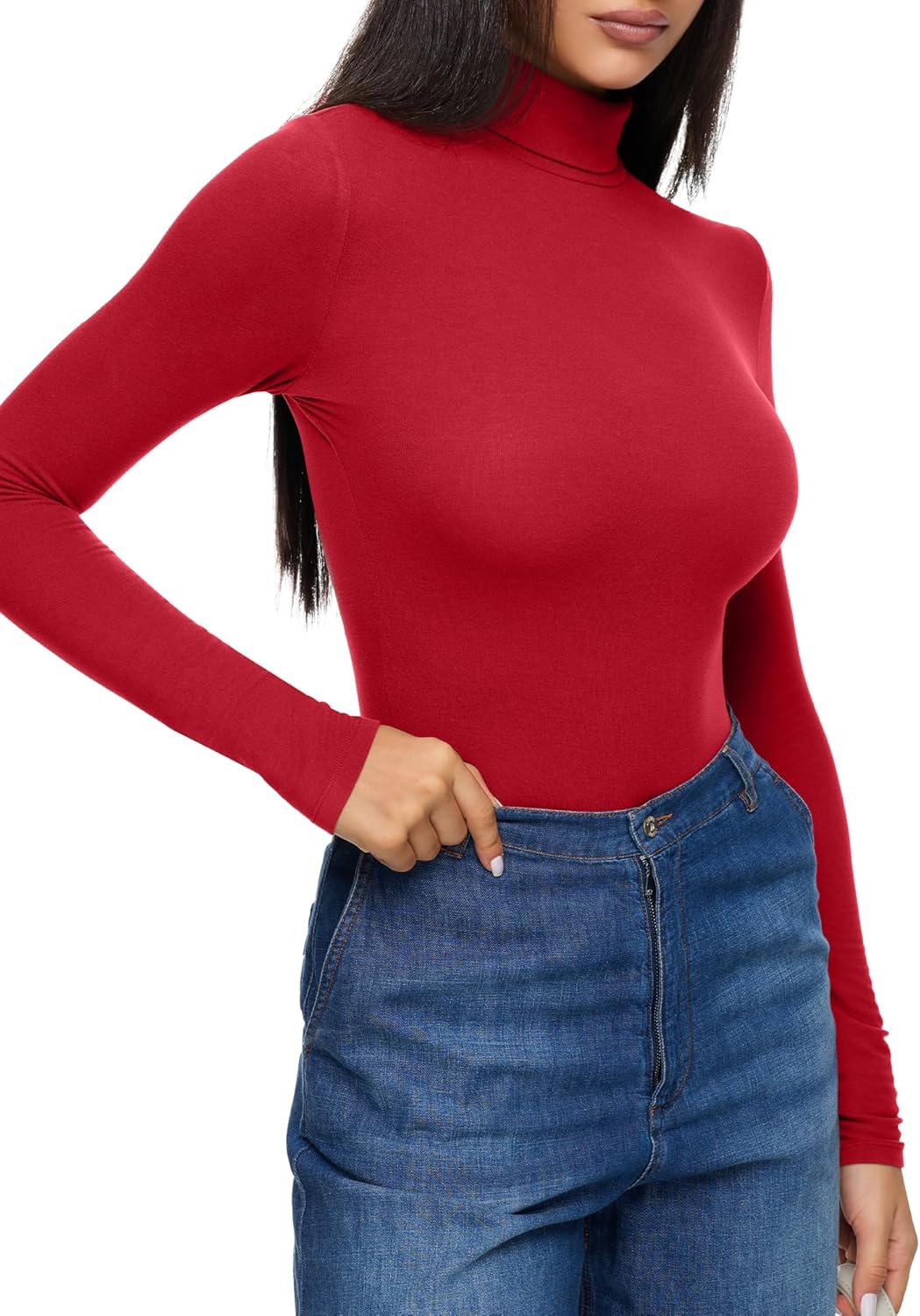 REORIA Womens Wool Blend Turtleneck Long Sleeve Basic Bodysuit Tops Fall Clothes - Image 3