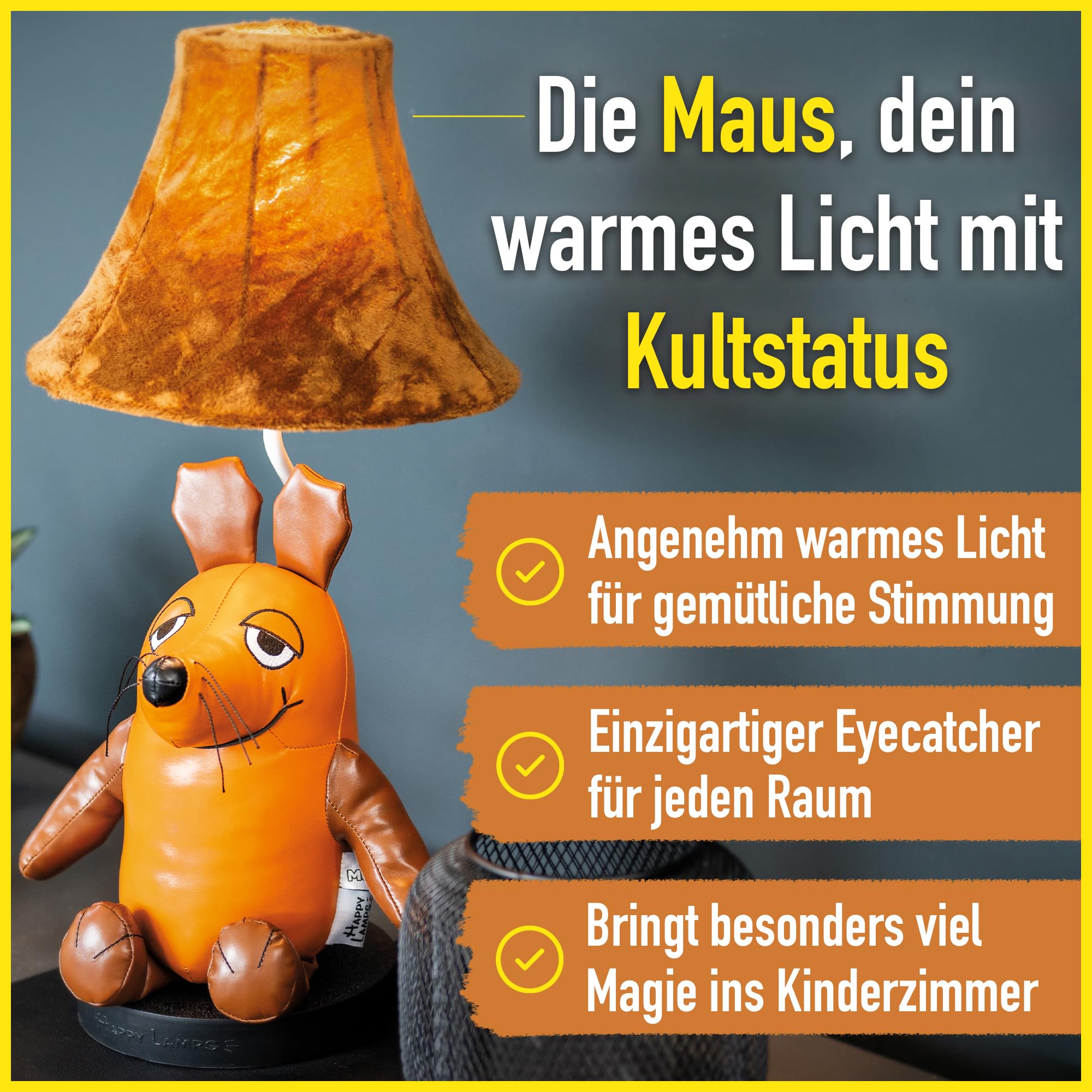 Maus LED-Tischleuchte 57 cm Leder Kinderzimmer Geschenk Handarbeit Lampe