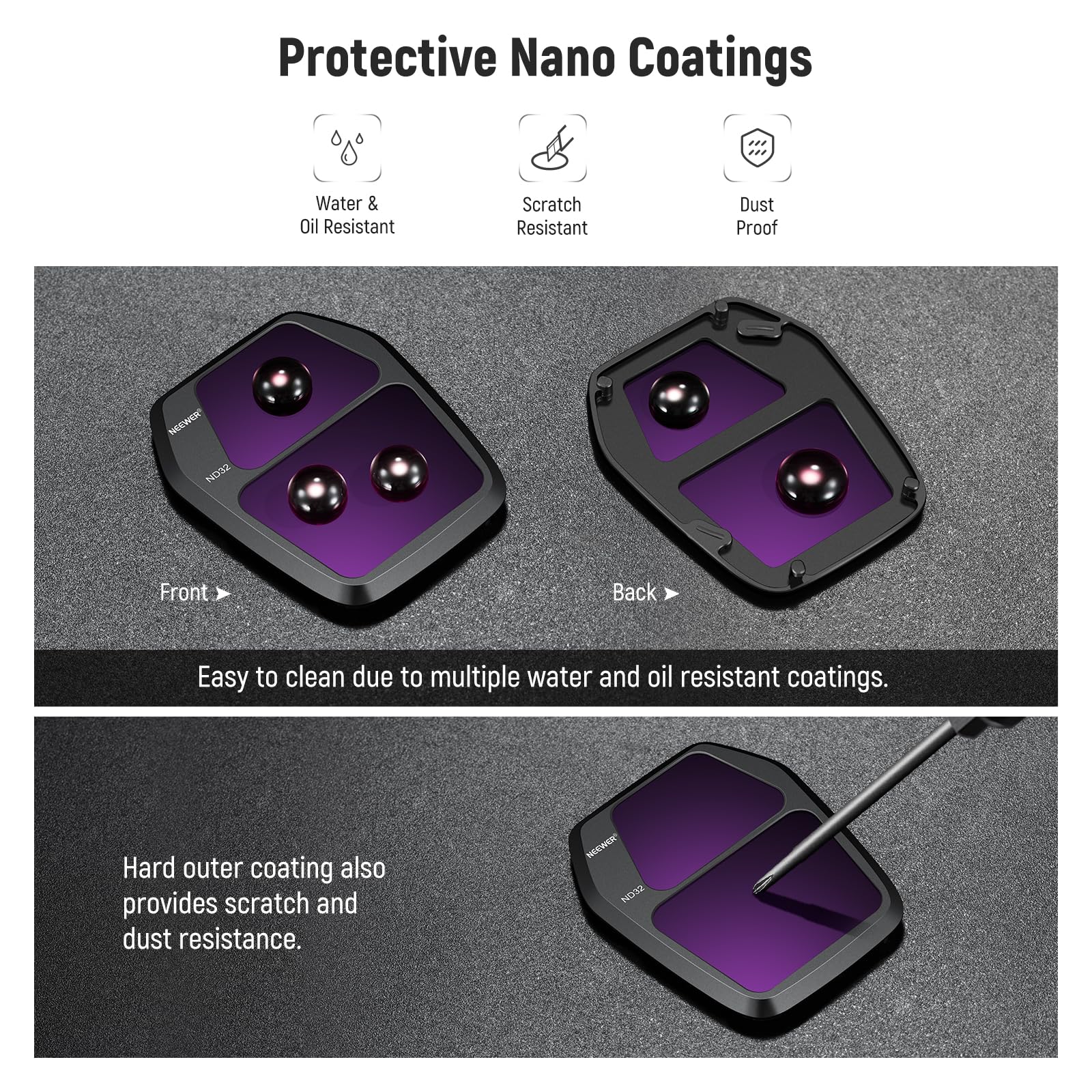 NEEWER Lot de 4 filtres ND compatibles avec DJI Air 3S, ND8 + ND32 + ND128 + CPL Polariseur Circulaire sécurisé à densité Neutre Accessoires pour Drone Verre Optique HD Multicouche Mince FL-A85
