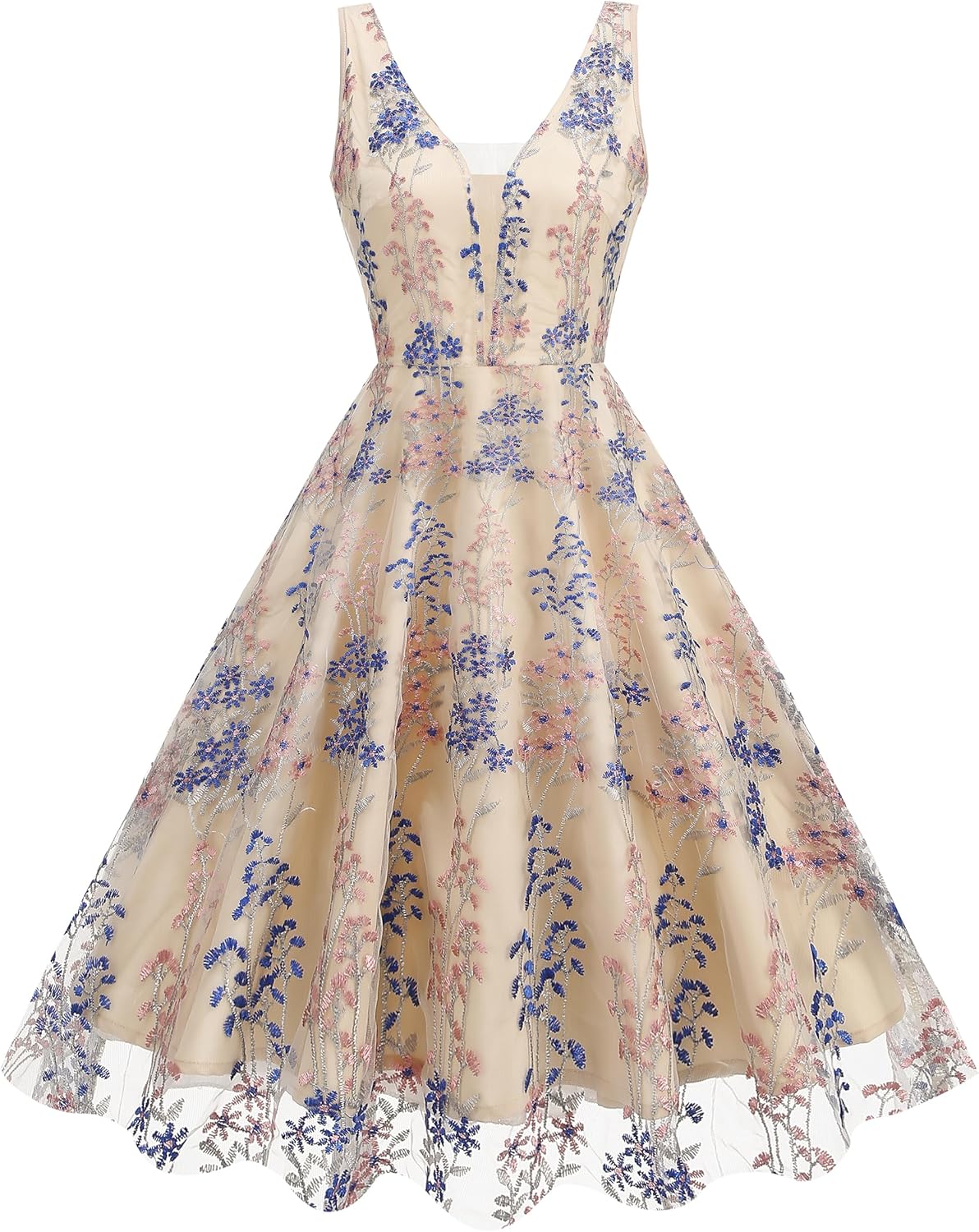 Summer Floral Embroidery Tulle Dress for Women Flower Embroidered Wedding Guest Formal Prom Party Homecoming Dresses