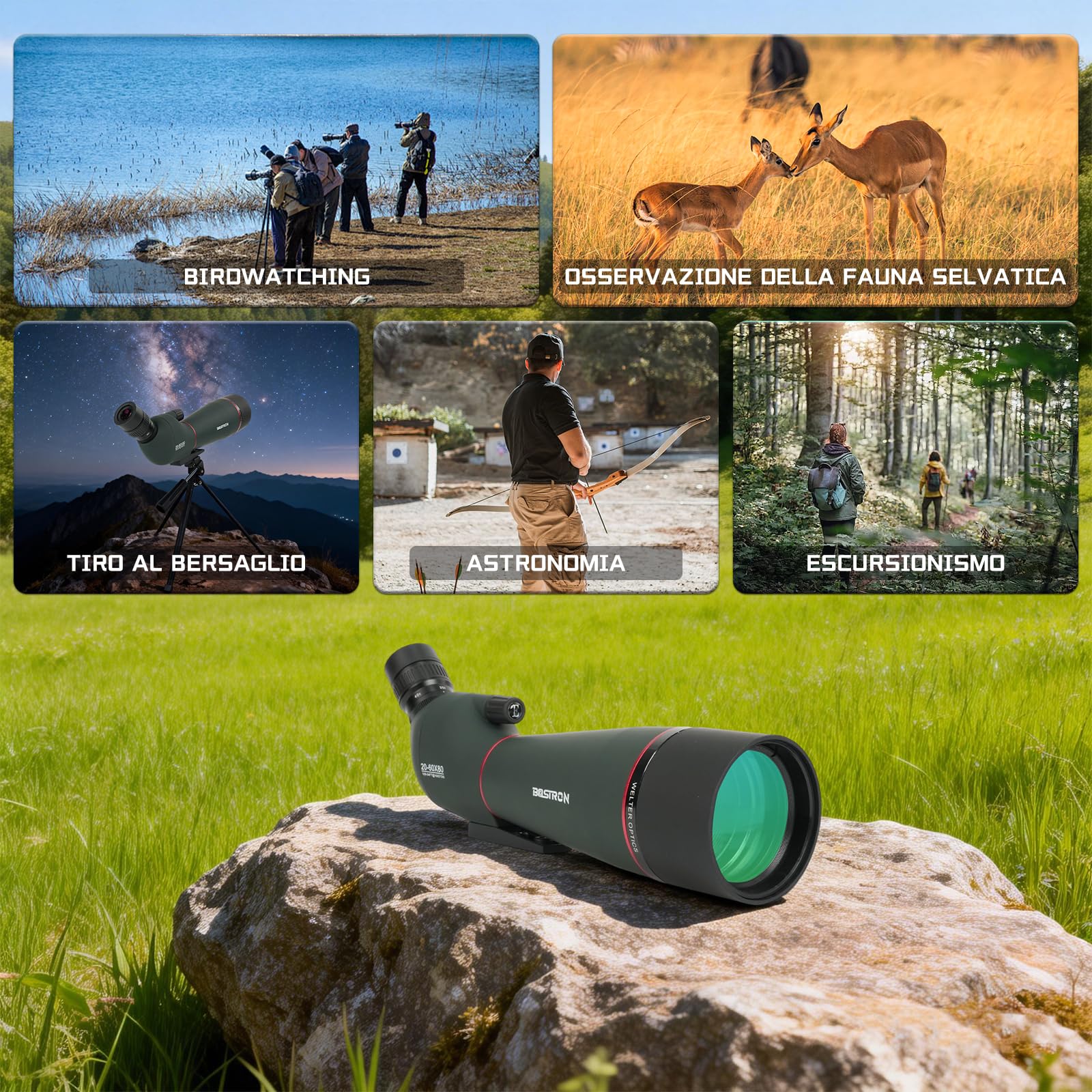 Cannocchiale 20-60x80, Telescopio Spotting Scope da Campo con Treppiede - Ottiche FMC e Prisma Porro HD, Cannocchiale con Adattatore Smartphone per Birdwatching, Tiro a Segno e Natura