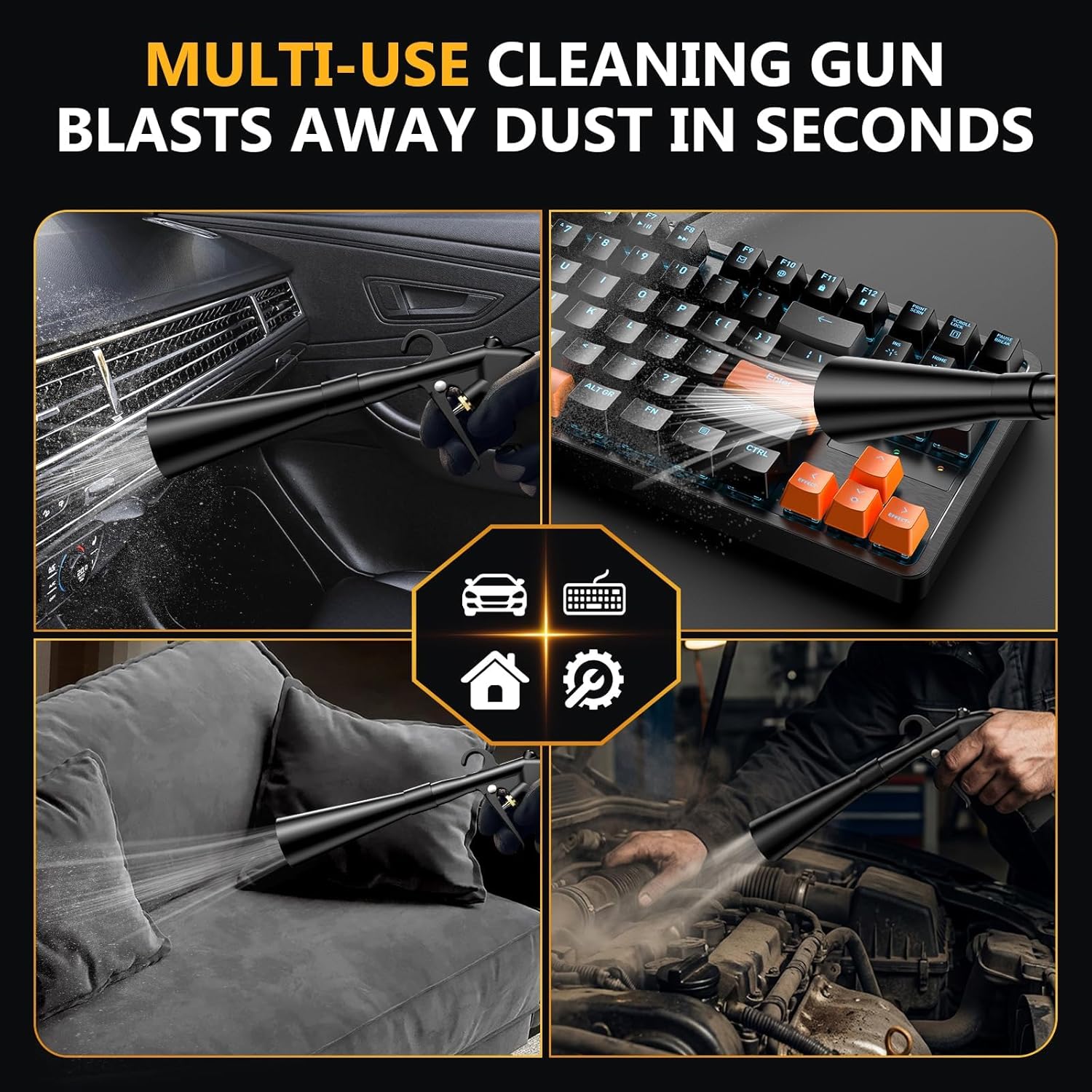 Dry Car Detailing Cleaning Gun – Blast Away Dust & Debris in Seconds & Aluminum Alloy Body with 2 Nozzles for Car Detailing, Home & Garage Use, Works with Any Air Compresso