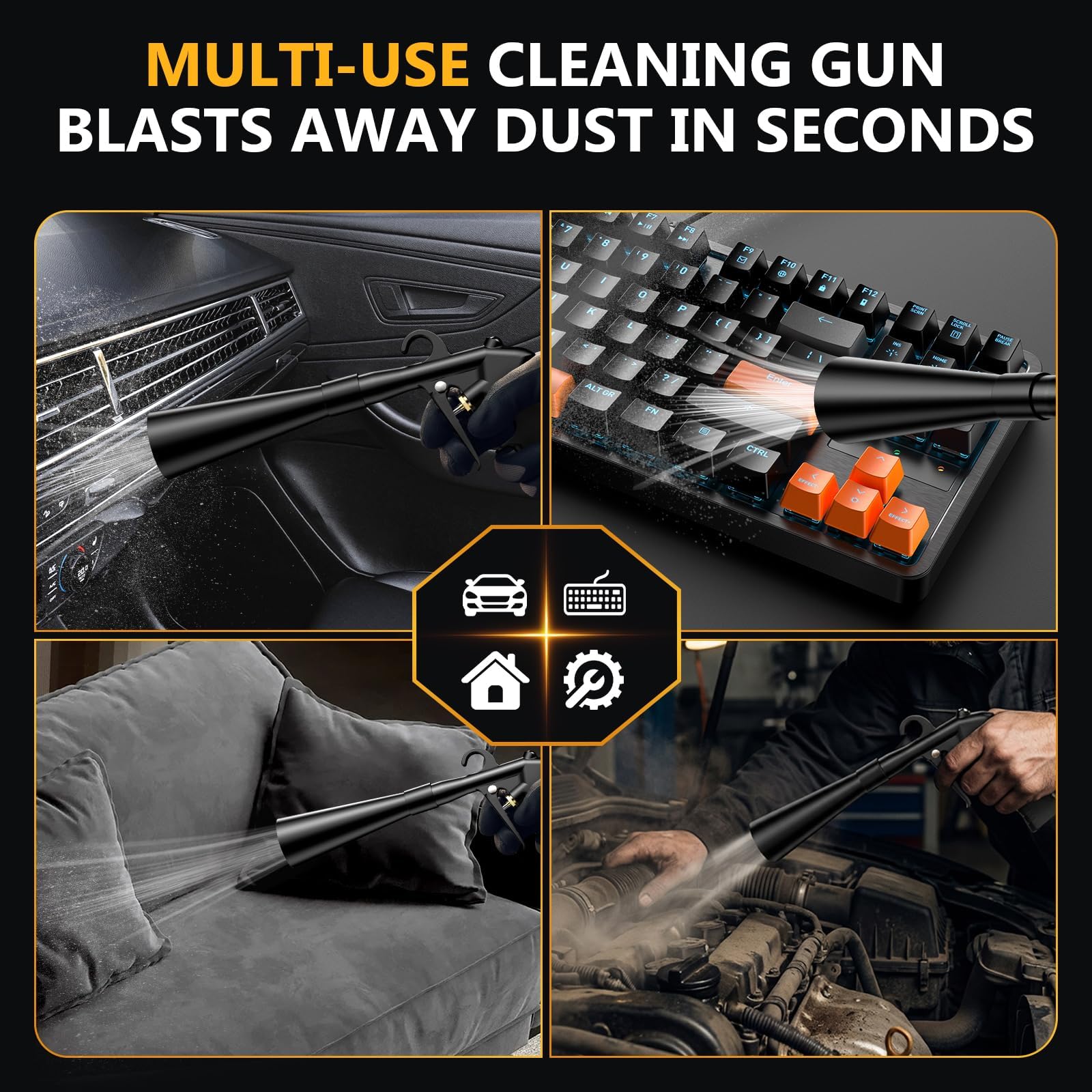 Dry Car Detailing Cleaning Gun – Blast Away Dust & Debris in Seconds & Aluminum Alloy Body with 2 Nozzles for Car Detailing, Home & Garage Use, Works with Any Air Compresso — view 5