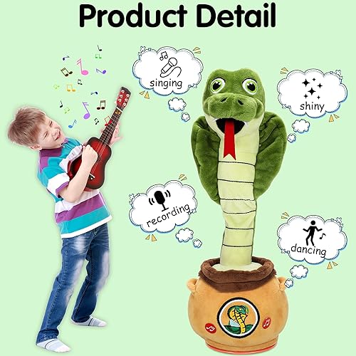 Miniatura 3 de Juguete de serpiente cobra bailando, carga USB Serpiente de cobra brillante que habla imitando juguete, repite lo que dices, cantando, decoración
