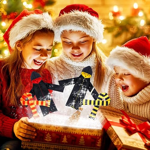 Miniatura 6 de Libima 6 piezas de ropa de muñeca elfo de Navidad, accesorios de muñeca de mago de Halloween, bata de mago, bufanda y escoba, disfraz para niños,