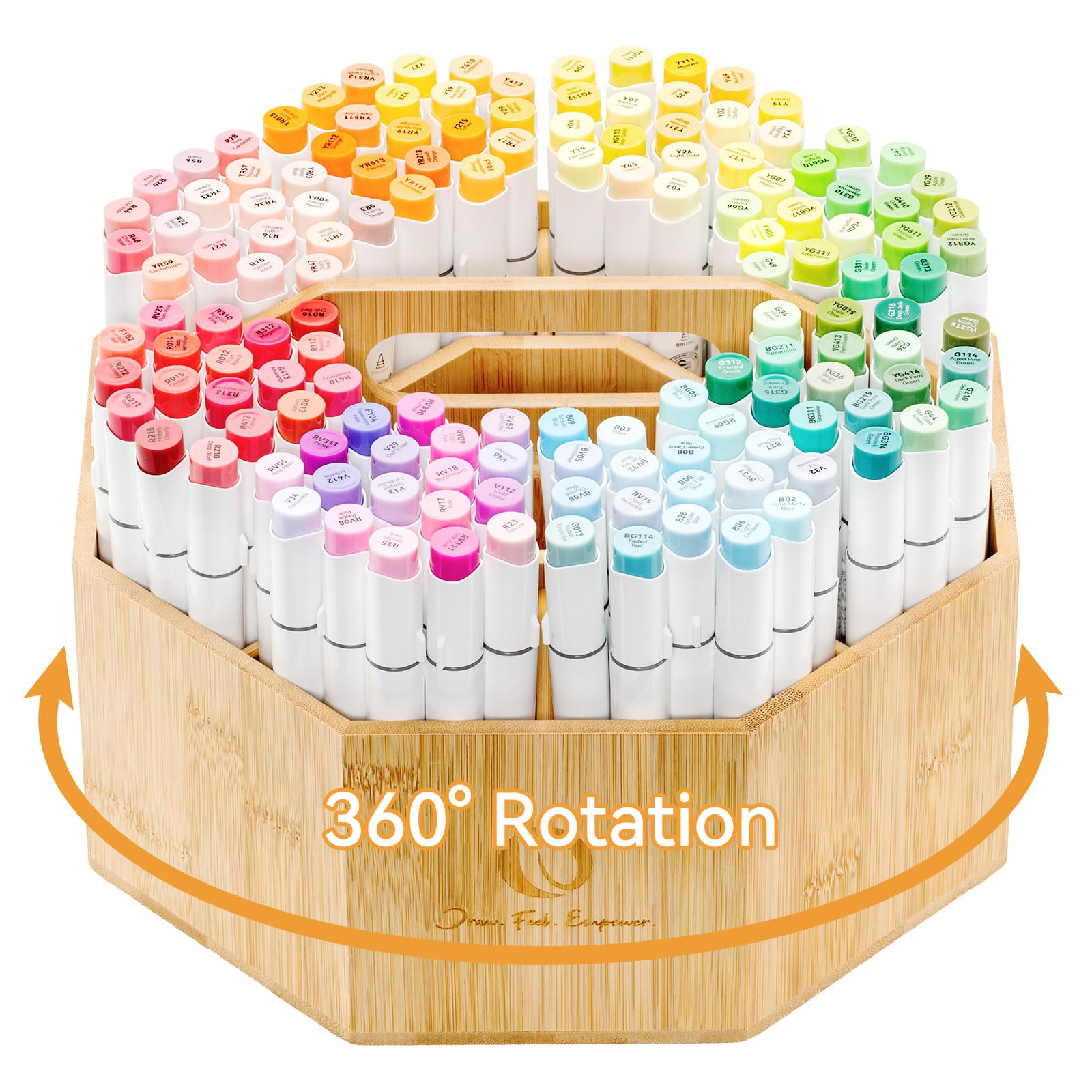 Ohuhu Marker Organizer, 360° Rotating Bamboo Large Capacity Desk Storage with Carry Handle - 8+2 Compartments Holds 162 Markers or 750 Coloured Pencils, Perfect for Classroom Office Home Outdoor Tidy
