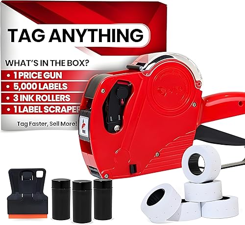 Easy Tag Lite Price Gun, pistola de precios 5500EOS de 8 dígitos con 5,000 calcomanías de etiqueta blanca, 3 rodillos de tinta, 1 raspador, pistolas
