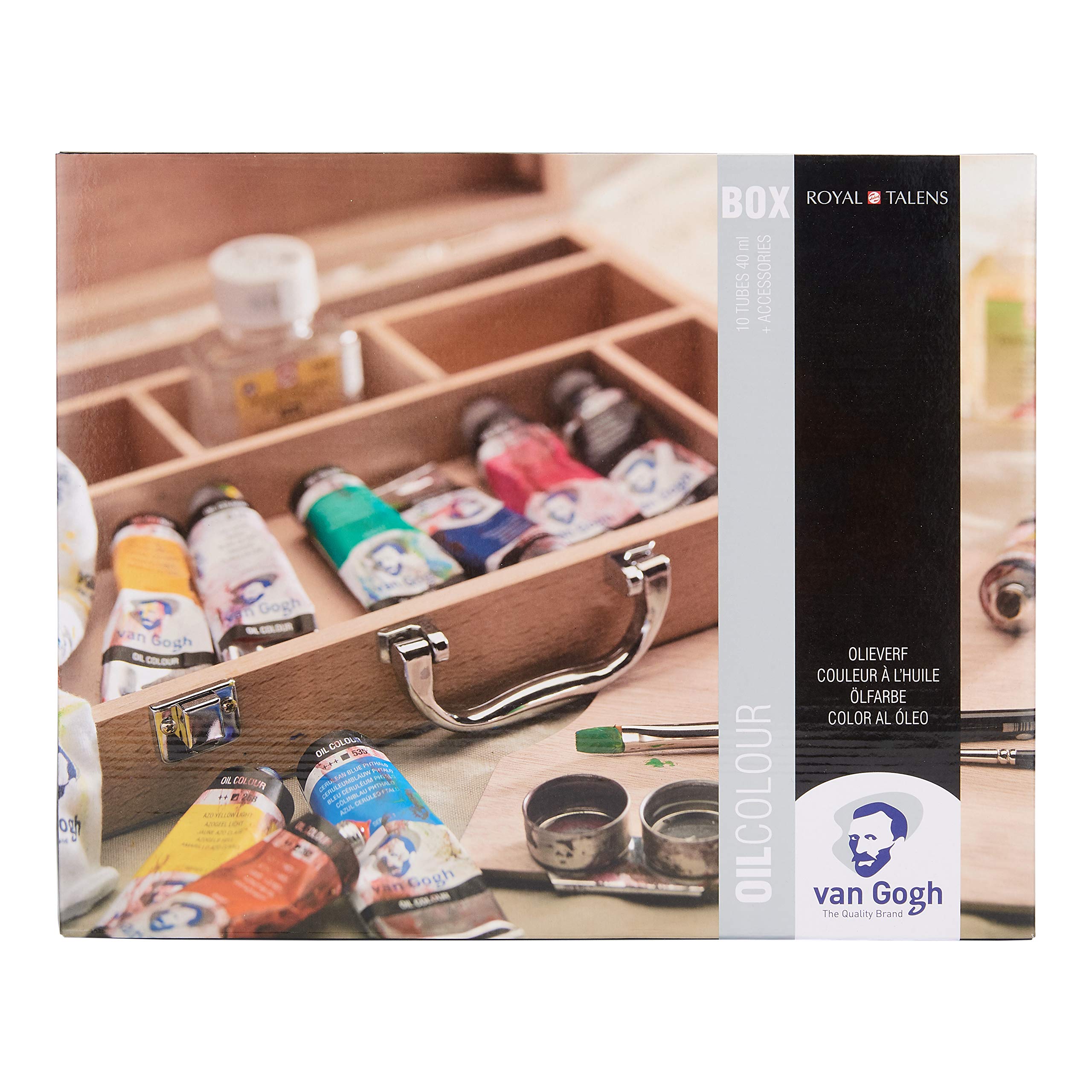 Van Gogh couleurs à l'huile, 10x40ml Tubes + Accessoires, Coffret en bois Set de base