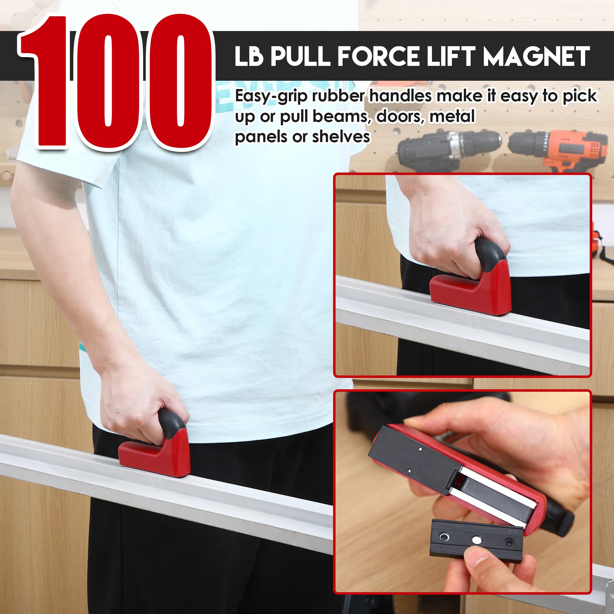 Powerful 100 Lb Magnet with Handle - 2 Pack -3