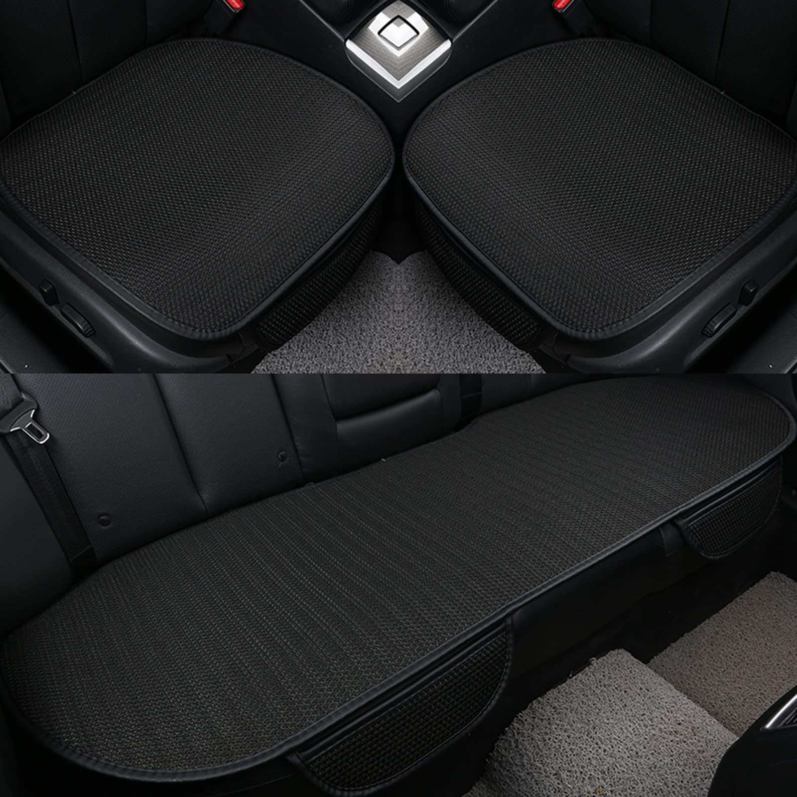 ALI2 3-teiliges Autositzkissen, universeller Autositzbezug, rutschfester Autositzbezug, bequemer und frischer Autositzbezug, Sitzschutz fürs Auto, Seidenglanz, Schwarz