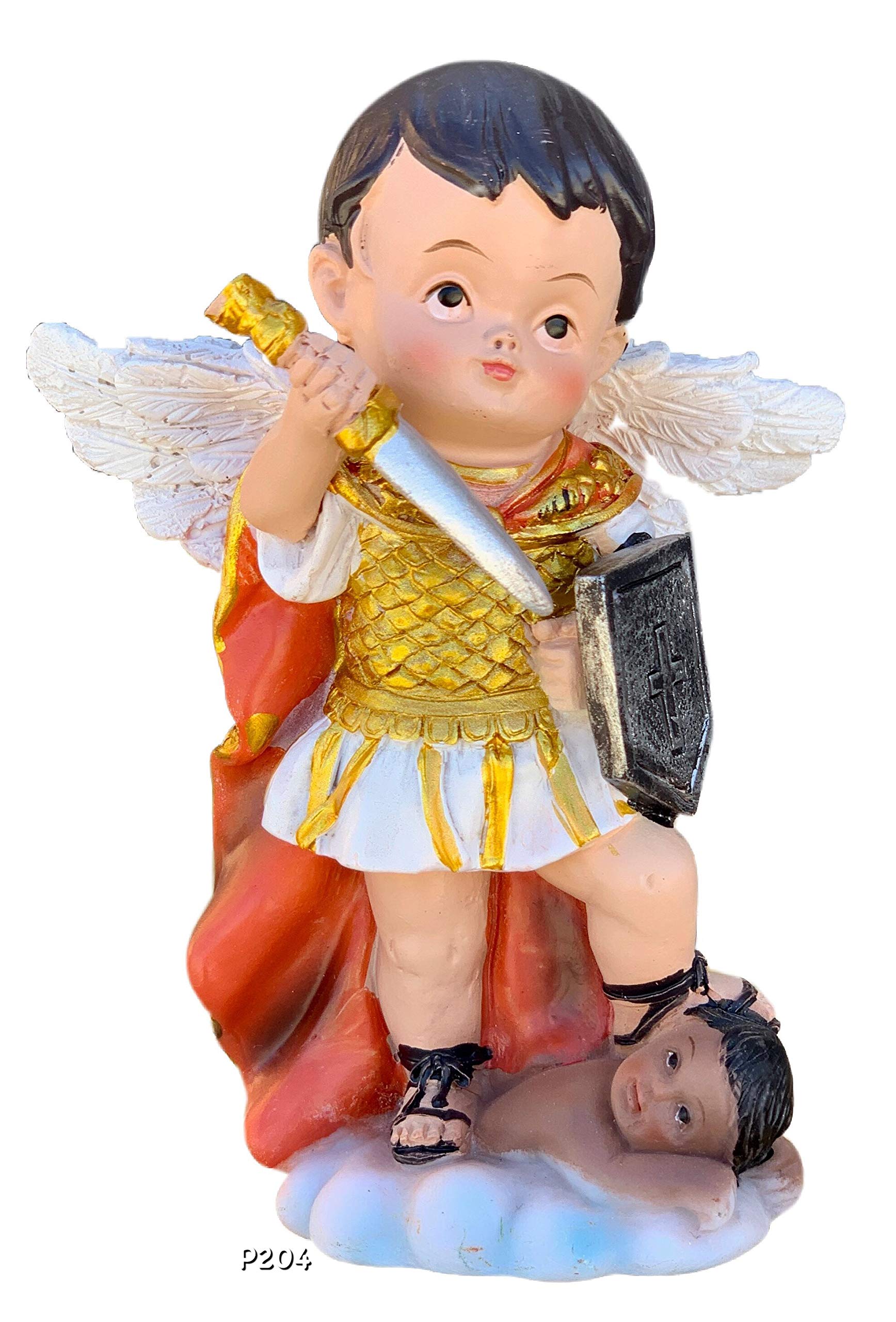 >4" Inch Archangel Michael Miguel Statue Saint Angel (Baby Face)