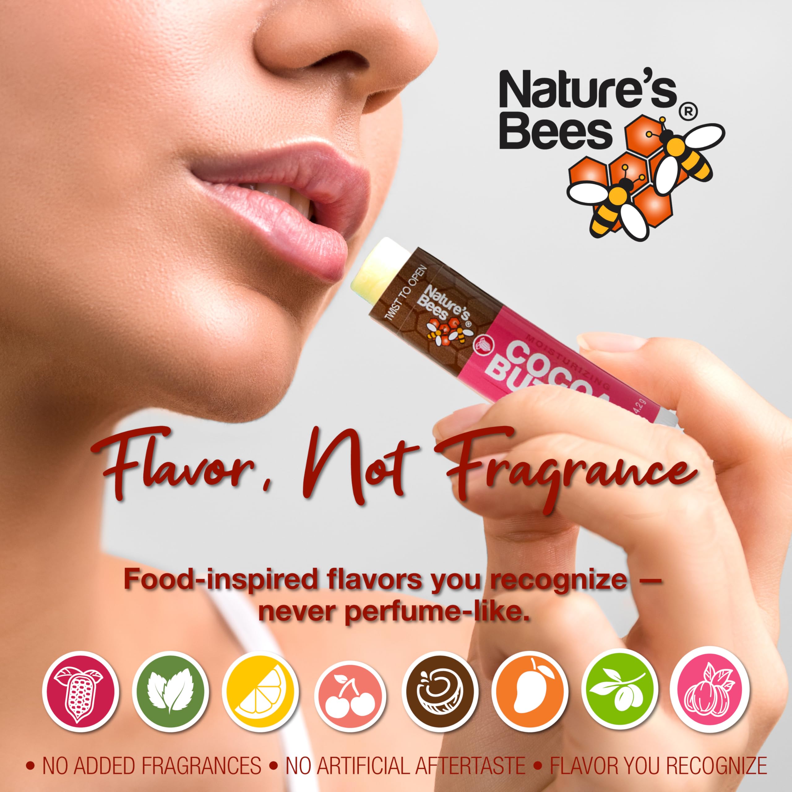 Nature's Bees balsam do ust z masłem kakaowym, nawilżający, 48 sztuk