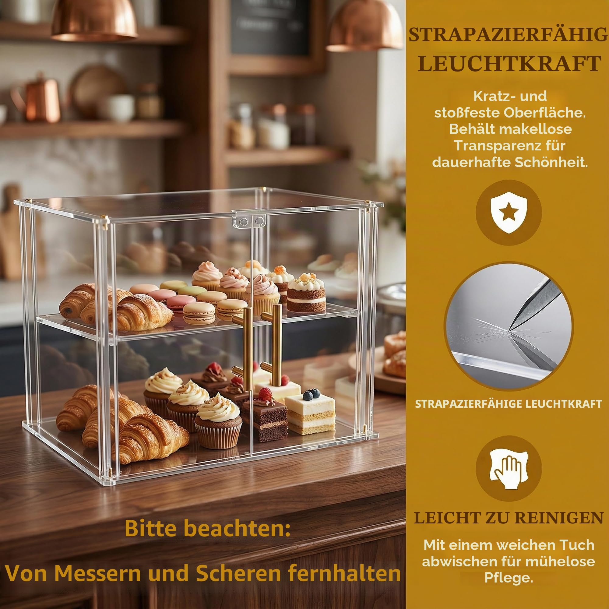 2-stöckige Bäckerei-Vitrine mit magnetischer Tür, Acryl, transparent, für Küche, Arbeitsplatte, Lebensmittelvitrine, hält frisch für Donut-Bagels, Kuchen, Kekse (2-stöckige Vitrine)