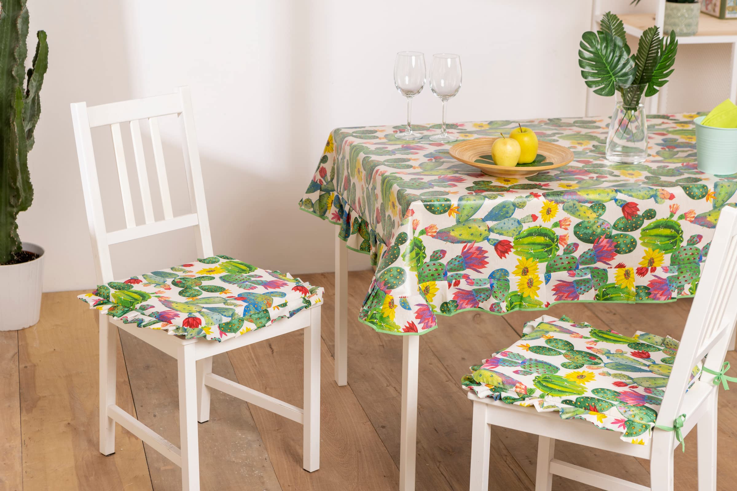 PARAMAISON Cuscini Coprisedia Shabby Chic Country Cactus, Volant ai Bordi, Imbottito, con Laccetti, Sfoderabile, 40x40 cm, Set da 6 pezzi