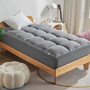SLEEP ZONE Mattress Topper Twin Size, Extra Thick Fitted Mattress Pad for Back Pain, Plush and Support Mattress Cover, Deep Pockets Mattress Protector, Hotel Quality (Grey, Twin)