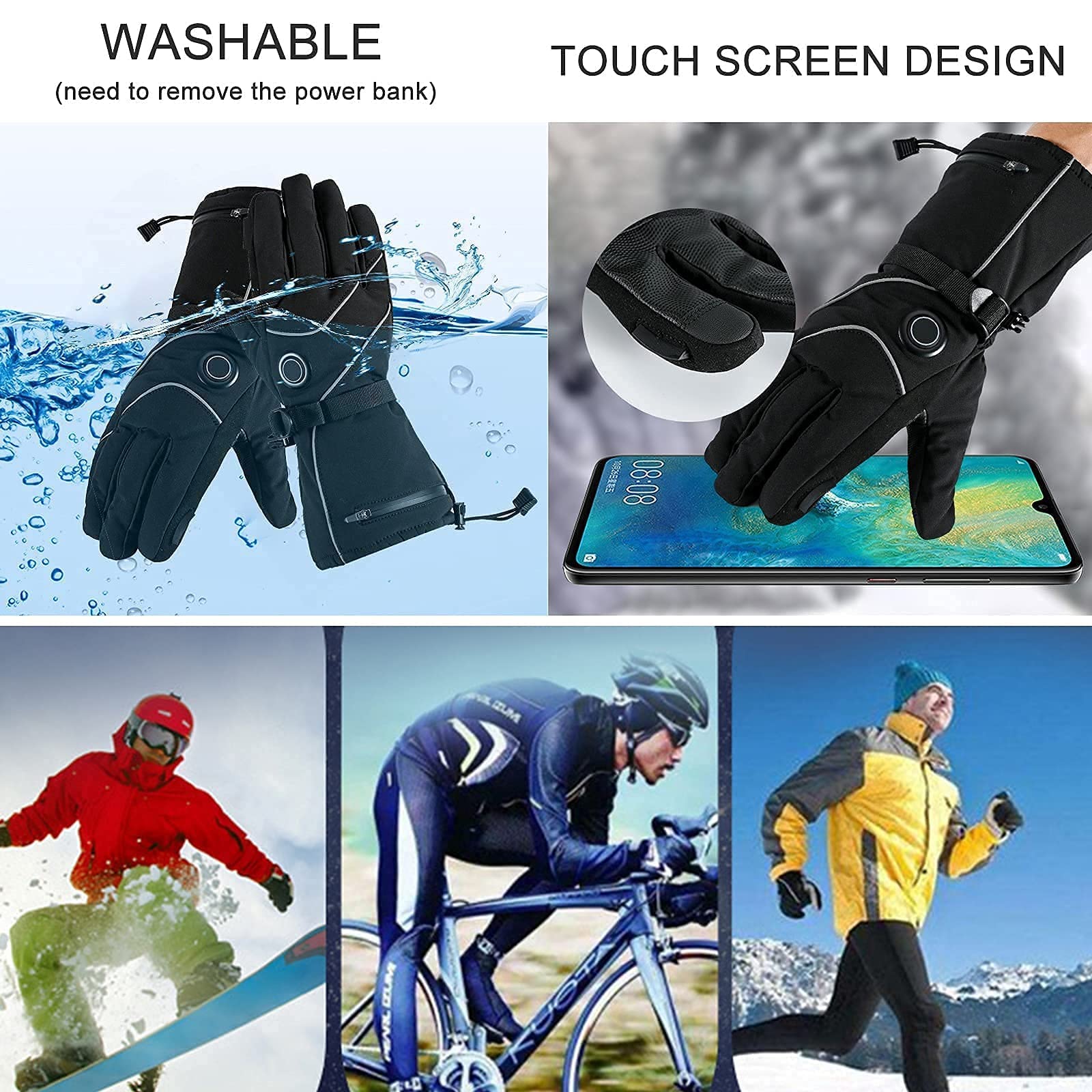 SBTXHJWCGLD Guanti riscaldanti Ricaricabili da 4000 mAh, Guanti riscaldati per l'inverno all'aperto per Uomo e Donna, Antivento Impermeabili, per Sci Escursionistico Unisex (Colore : X-Large)