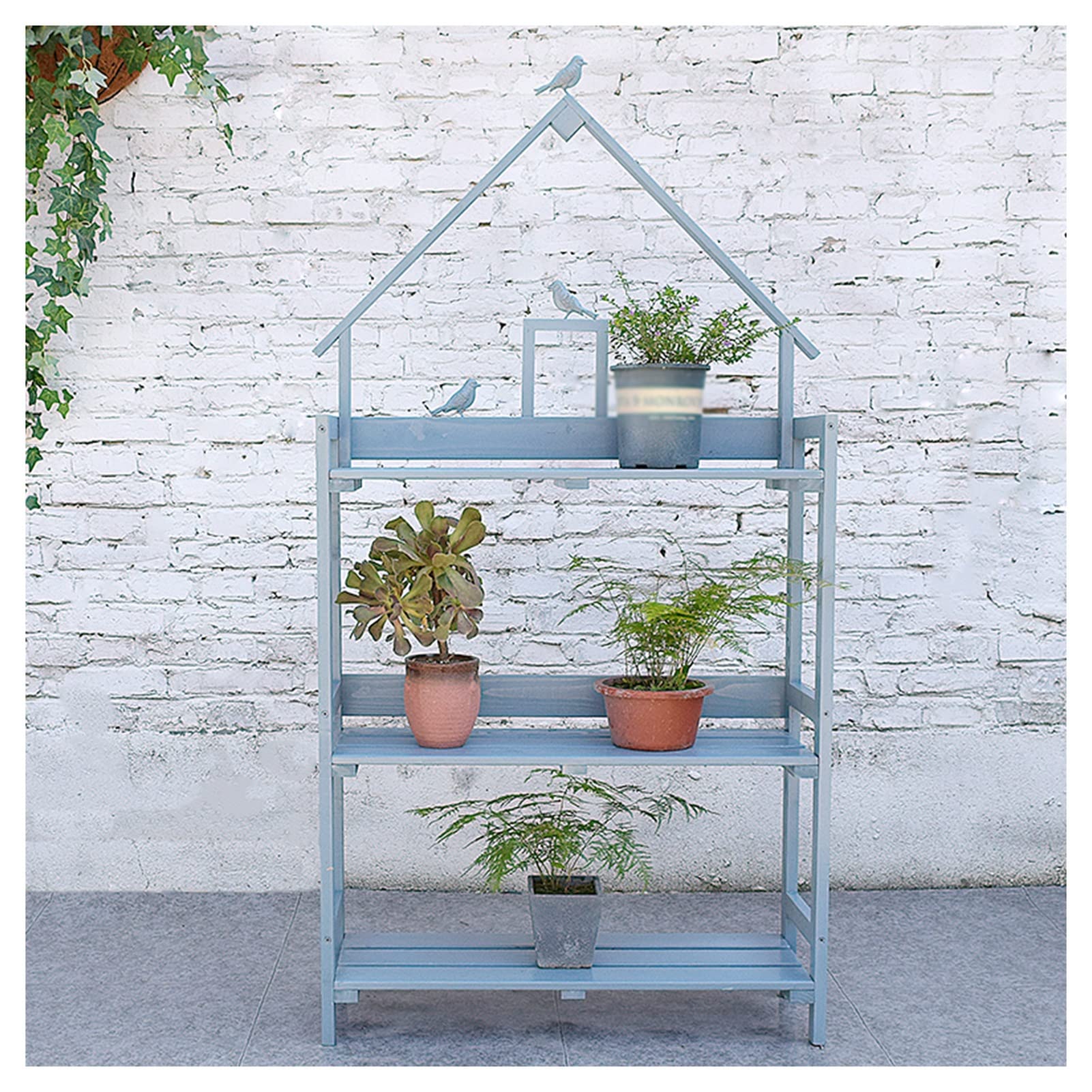 Pflanzenregale für den Außenbereich, 3-stöckig, Gartentisch und Sto-Schrank, blauer Wortat-Schuppen mit Tischplatte, perfekt für Terrasse und Garten, Nizat (80 x 25 x 160 cm)