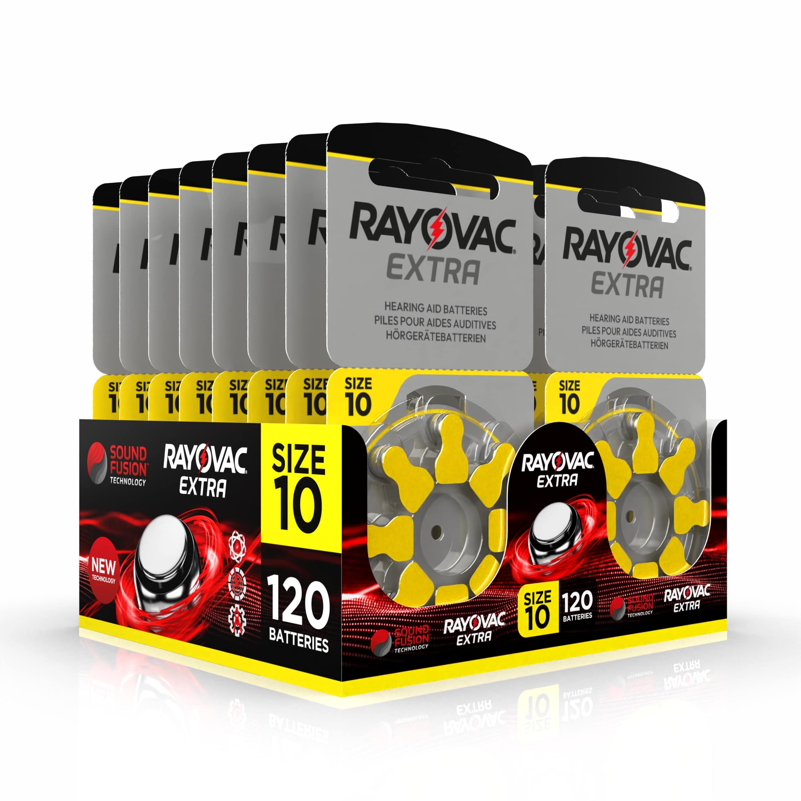 120 Batterie per apparecchi acustici Rayovac Extra modello 10, durata superiore, compatibilità universale, senza mercurio (15 blister da 8 pile)