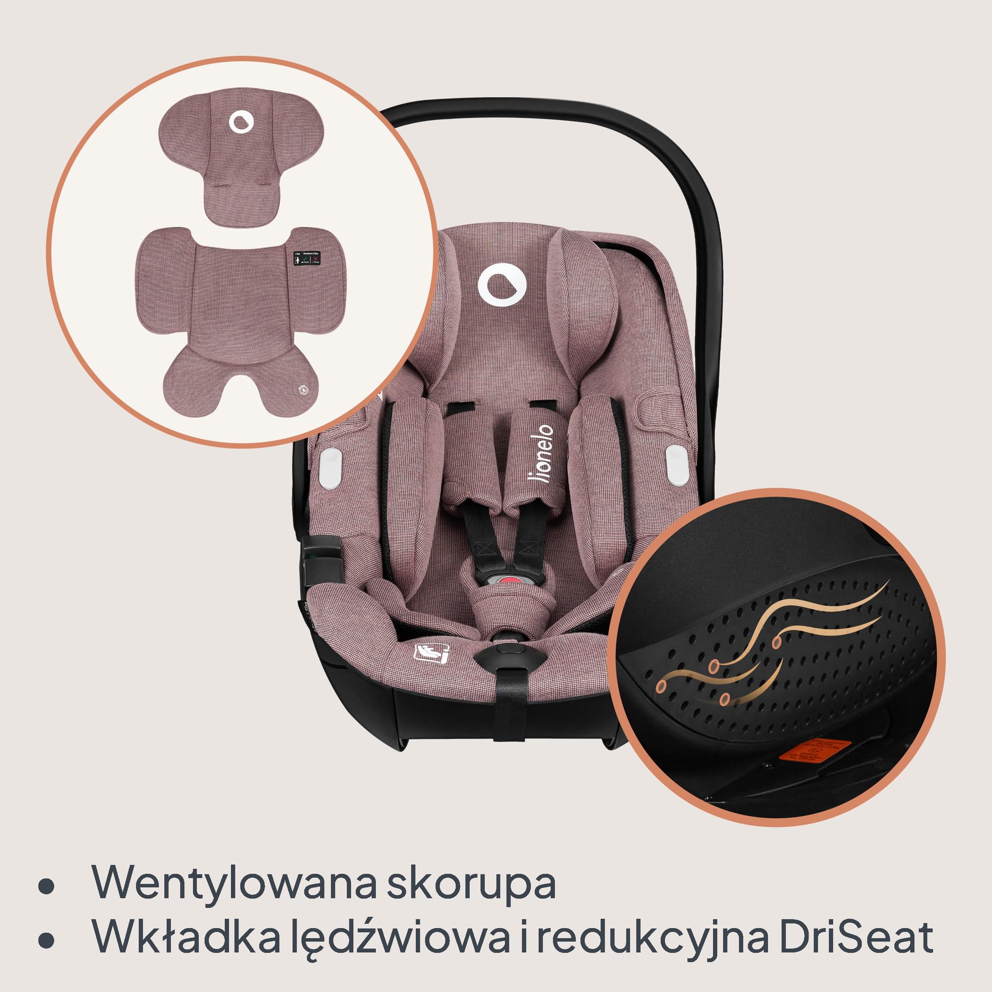 LIONELO Moxie i-Size fotelik dziecięcy 40-87 cm, fotelik dziecięcy grupa 0+, do kierunku wstecznego, zagłówek regulowany, osłona boczna, i-Size R129