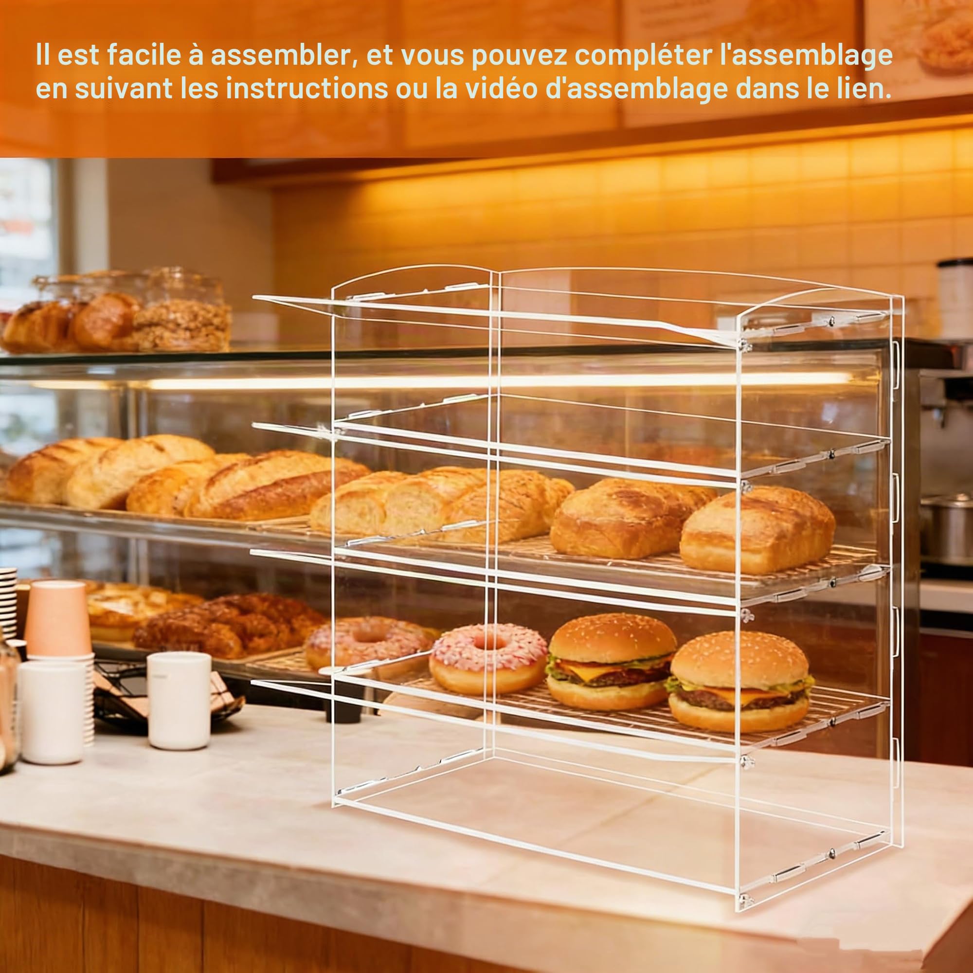 BAOSHISHAN Présentoir à pâtisserie en acrylique à 4 niveaux pour présentation de pâtisserie, tasses, gâteaux, beignets avec pince de service