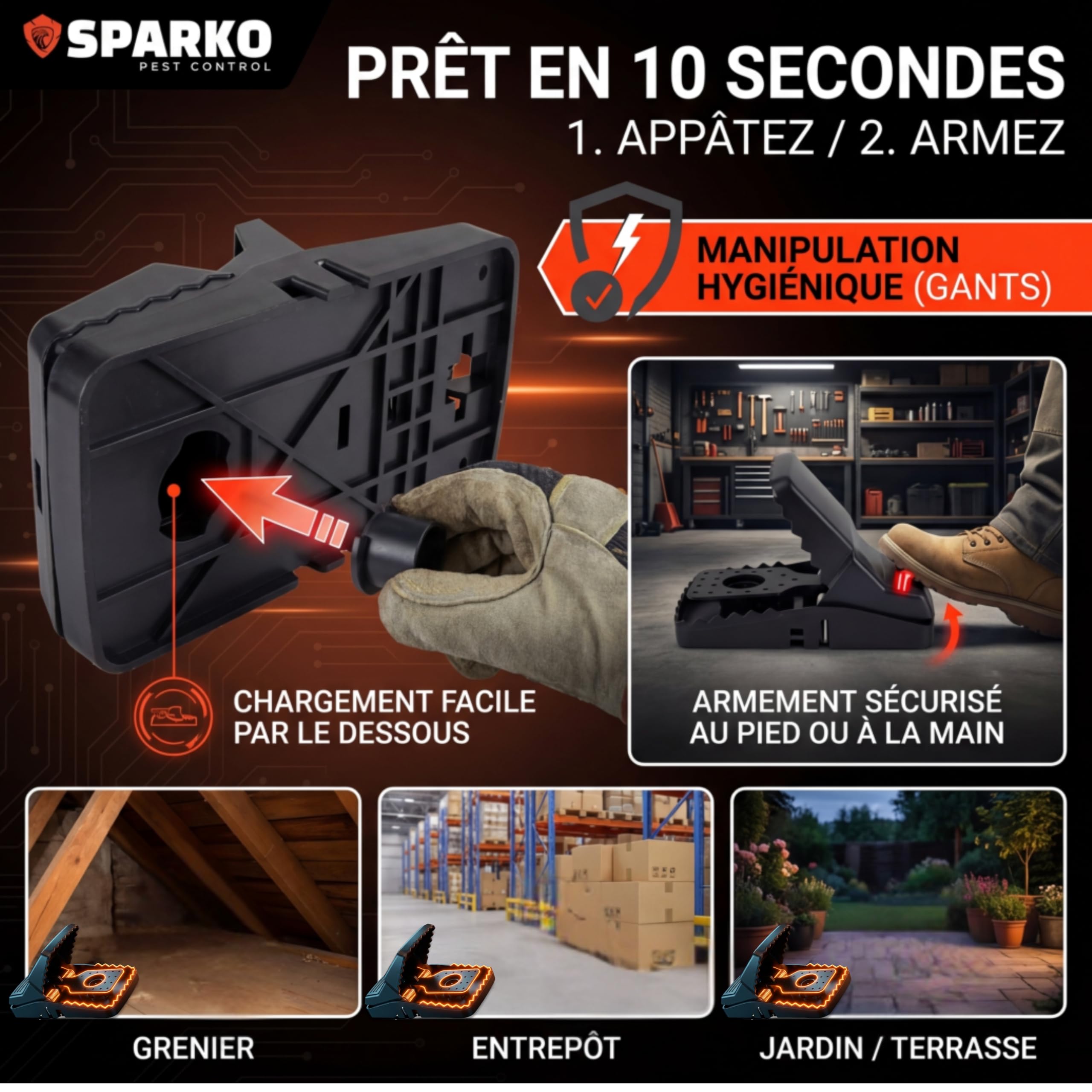 SPARKO Piège à Rat XXL (Lot de 2) - Piege a Rat Professionnel prêt à l’Emploi - Piege a Souris Non Toxique - tapetteà Souris Puissante - Anti Souris intérieur/extérieur - tapette à Rats