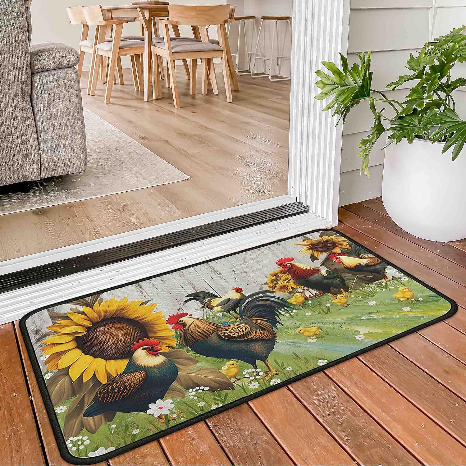 Rooster Kitchen Rugs and Mats Non Skid Washable Absorbent Stain Resistant,Durable and Easy to Clean,Kitchen Rug Set of 2 Farmhouse Kitchen Decor 17"x47"+17"x30"