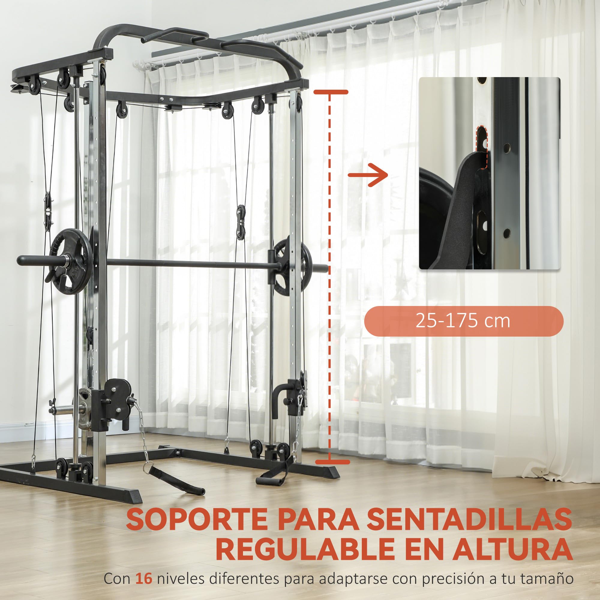 SPORTNOW Smith Machine Multiestación de Musculación Máquina Multifunción de Musculación con Soporte para Sentadillas y Barra para Pesas para Entrenamiento Fitness en Hogar Negro